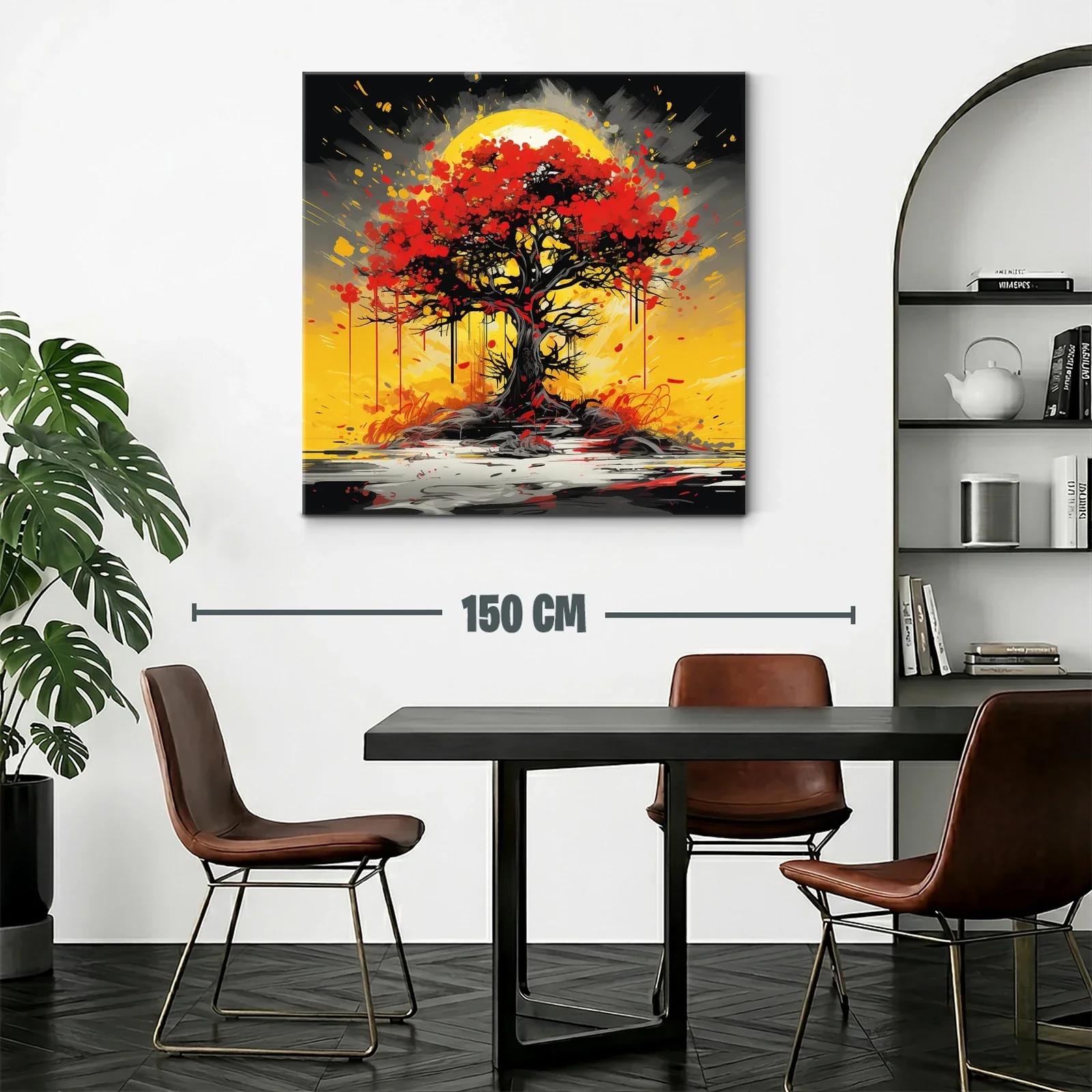 Árbol rojo vibrante con fondo amarillo intenso — miniatura 2