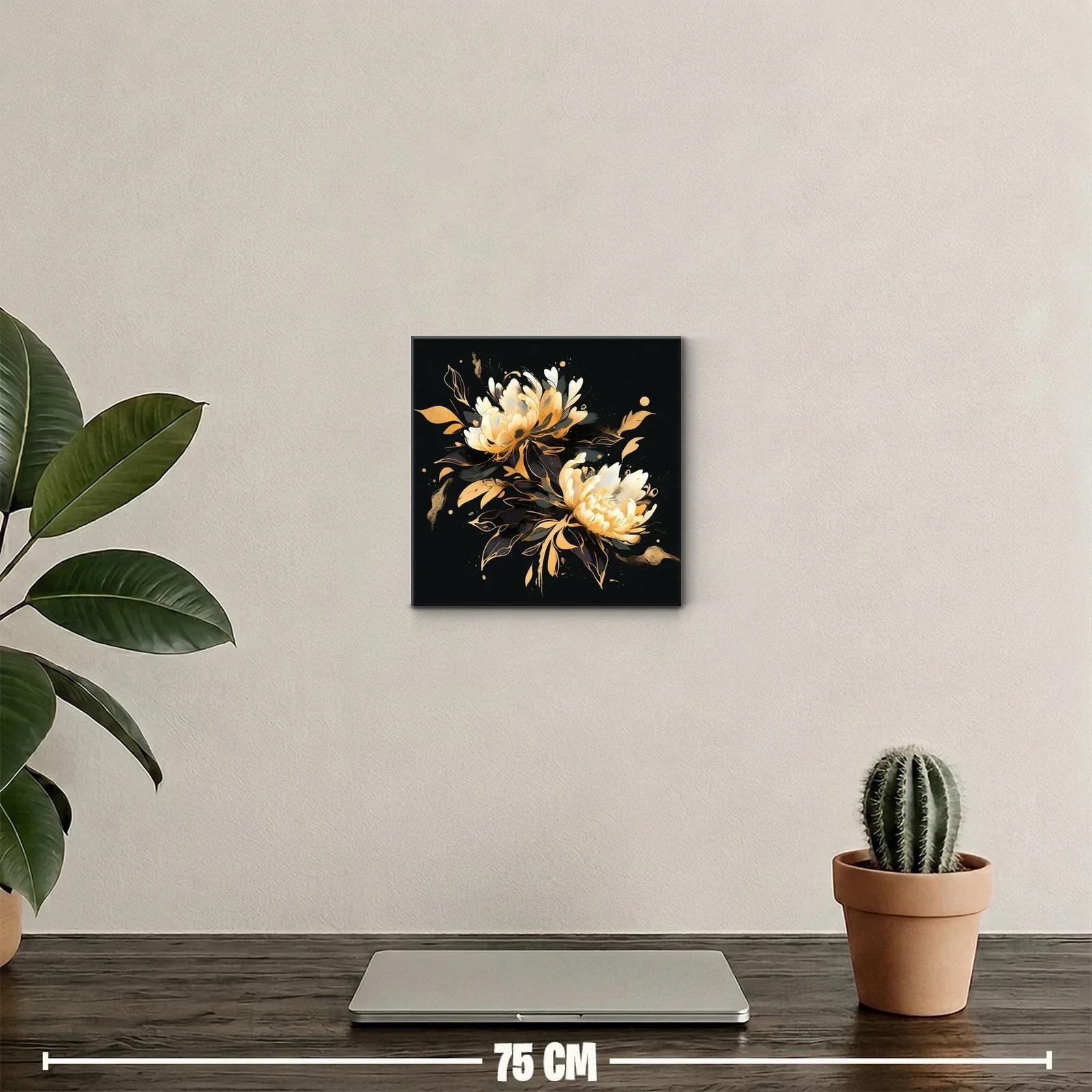 Flores doradas sobre fondo negro para interiores elegantes — miniatura 2