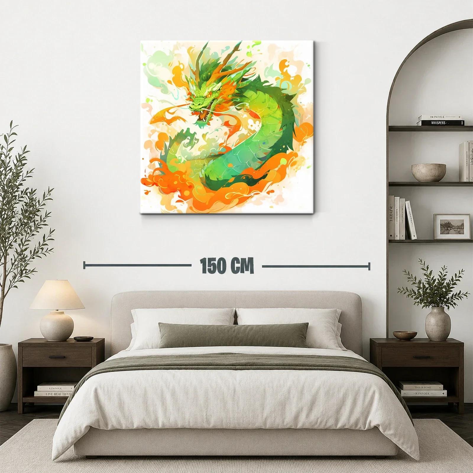 Dragón verde y naranja lleno de energía y movimiento — miniatura 3