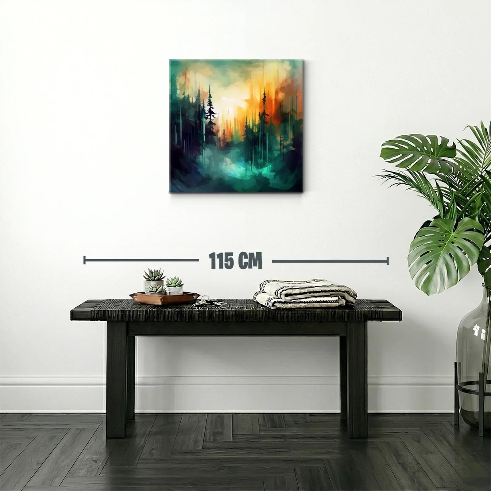 Bosque abstracto al amanecer con luces vibrantes y contraste — miniatura 2