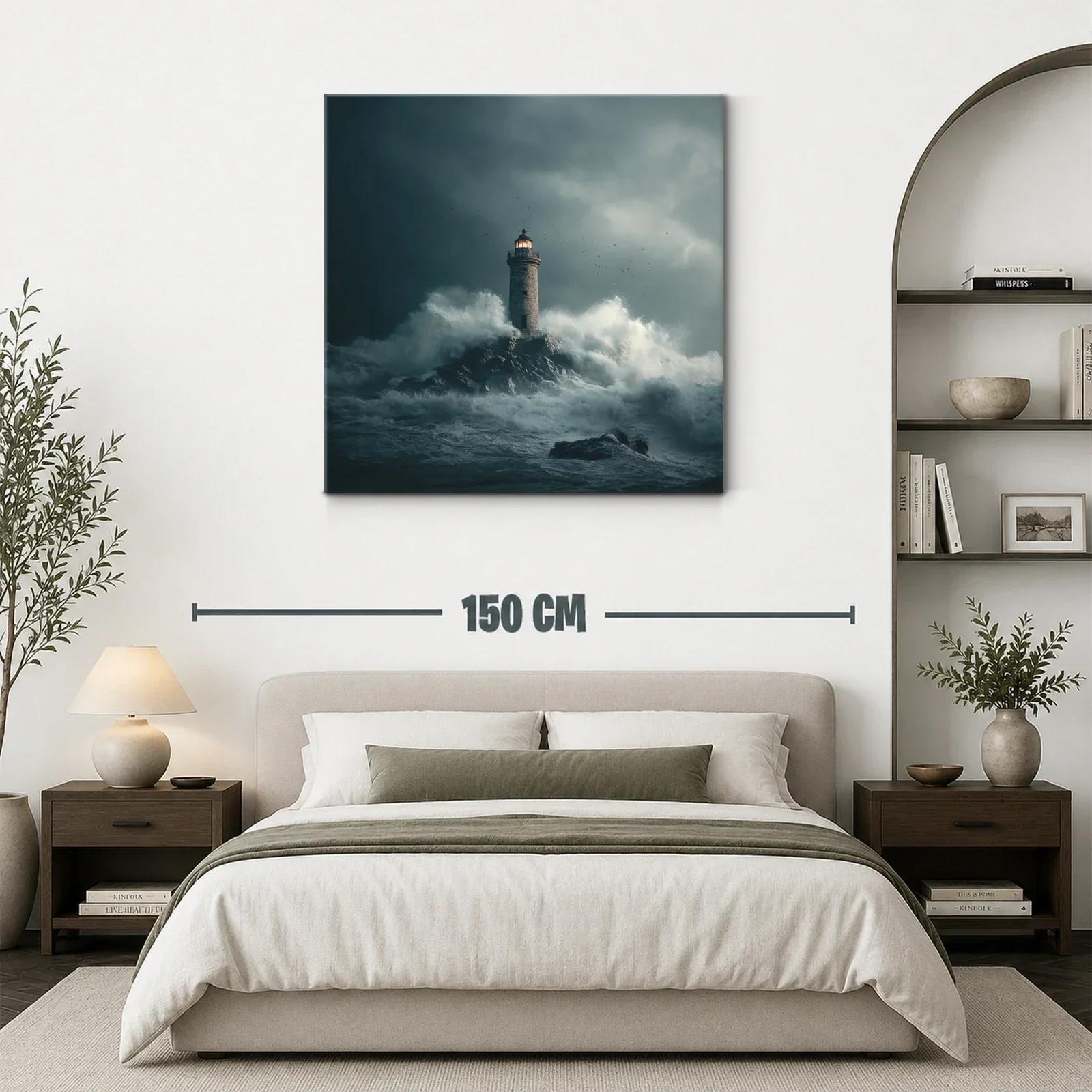 Faro solitario en tormenta rugiente sobre rocas oscuras — miniatura 3