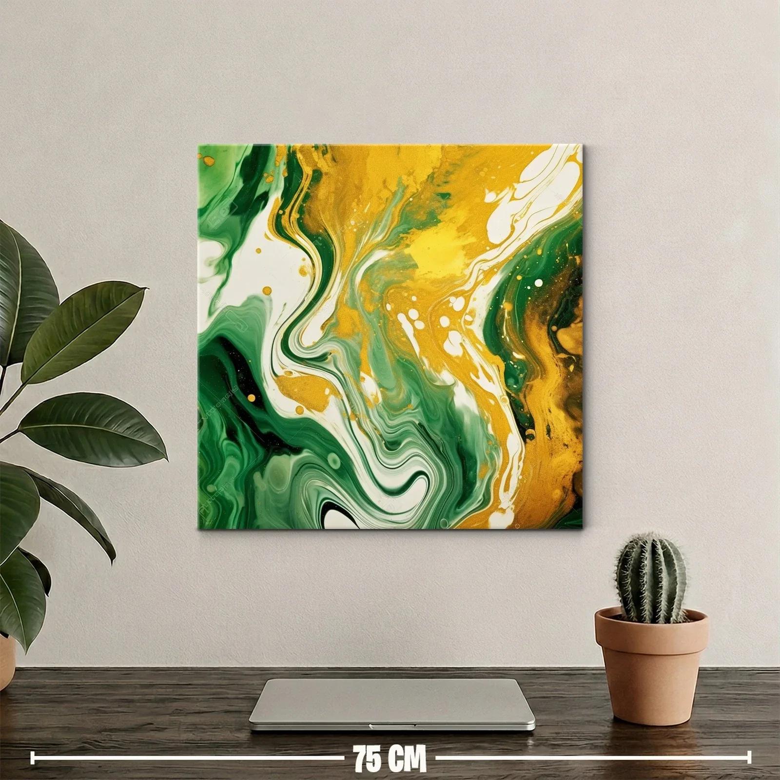 Cuadro abstracto en tonos verdes y dorados vibrantes — miniatura 2