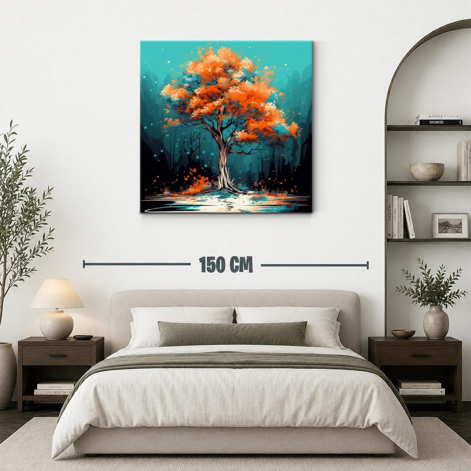 Árbol vibrante con follaje naranja en paisaje azul — miniatura 3