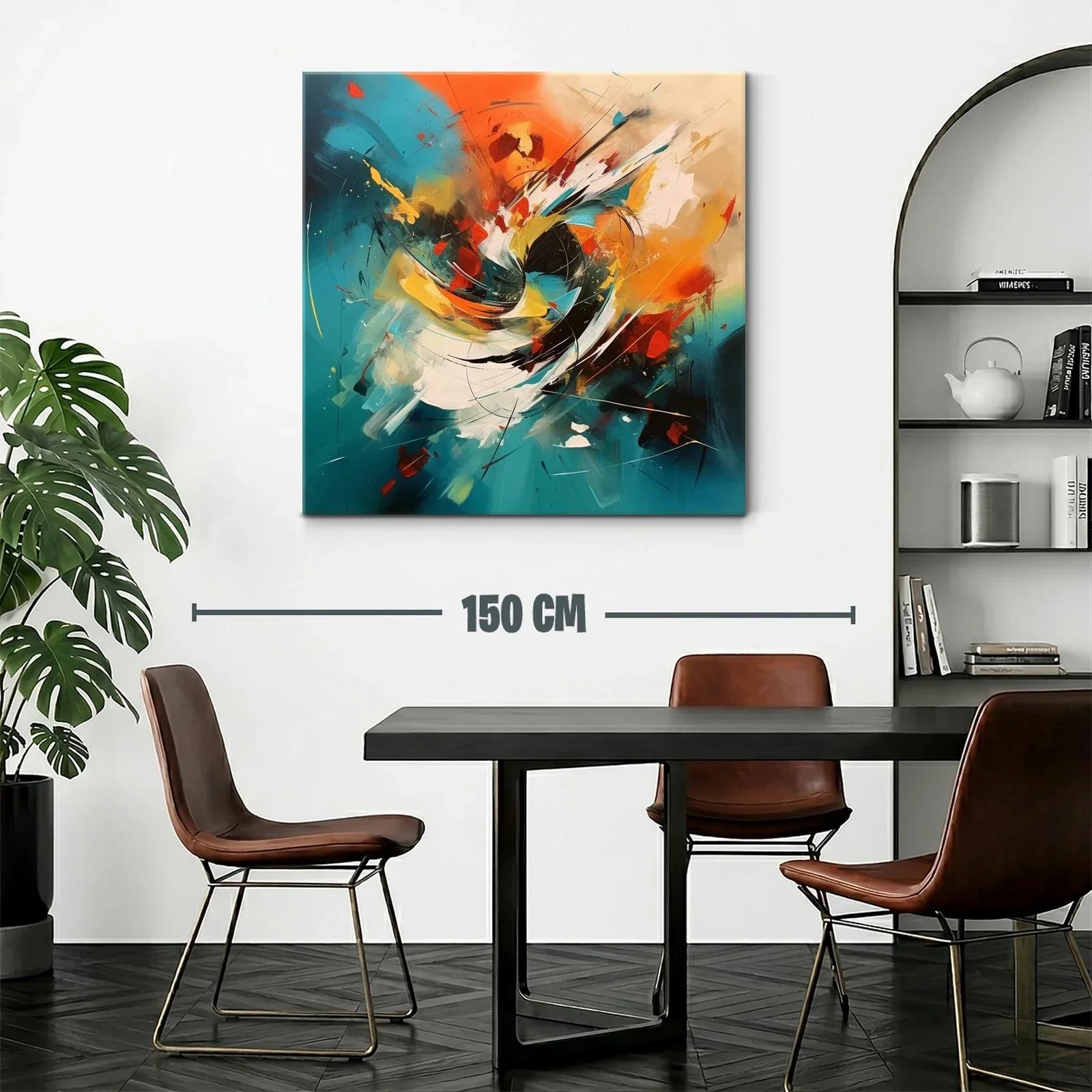 Cuadro abstracto enérgico con tonos cálidos y azules vibrantes — miniatura 2