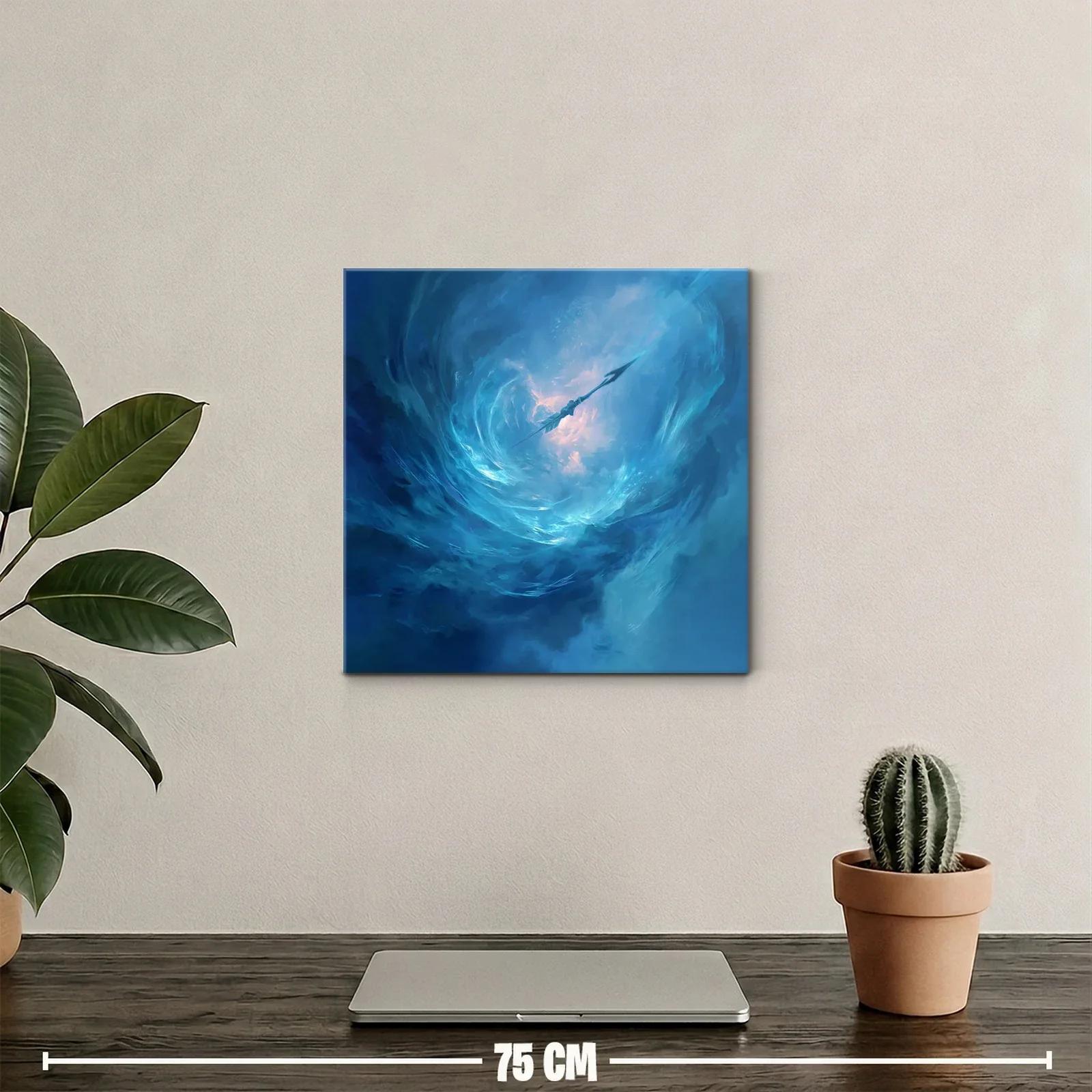 Cuadro abstracto con remolino y lanza en tonos azules — miniatura 2