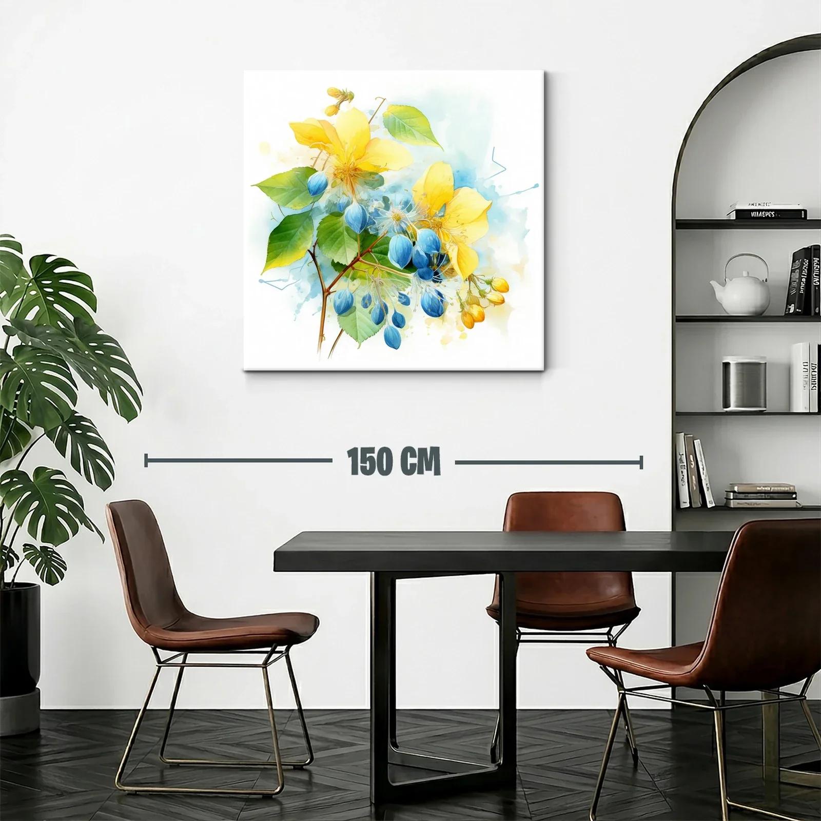 Cuadro floral en tonos vibrantes azul y amarillo — miniatura 2