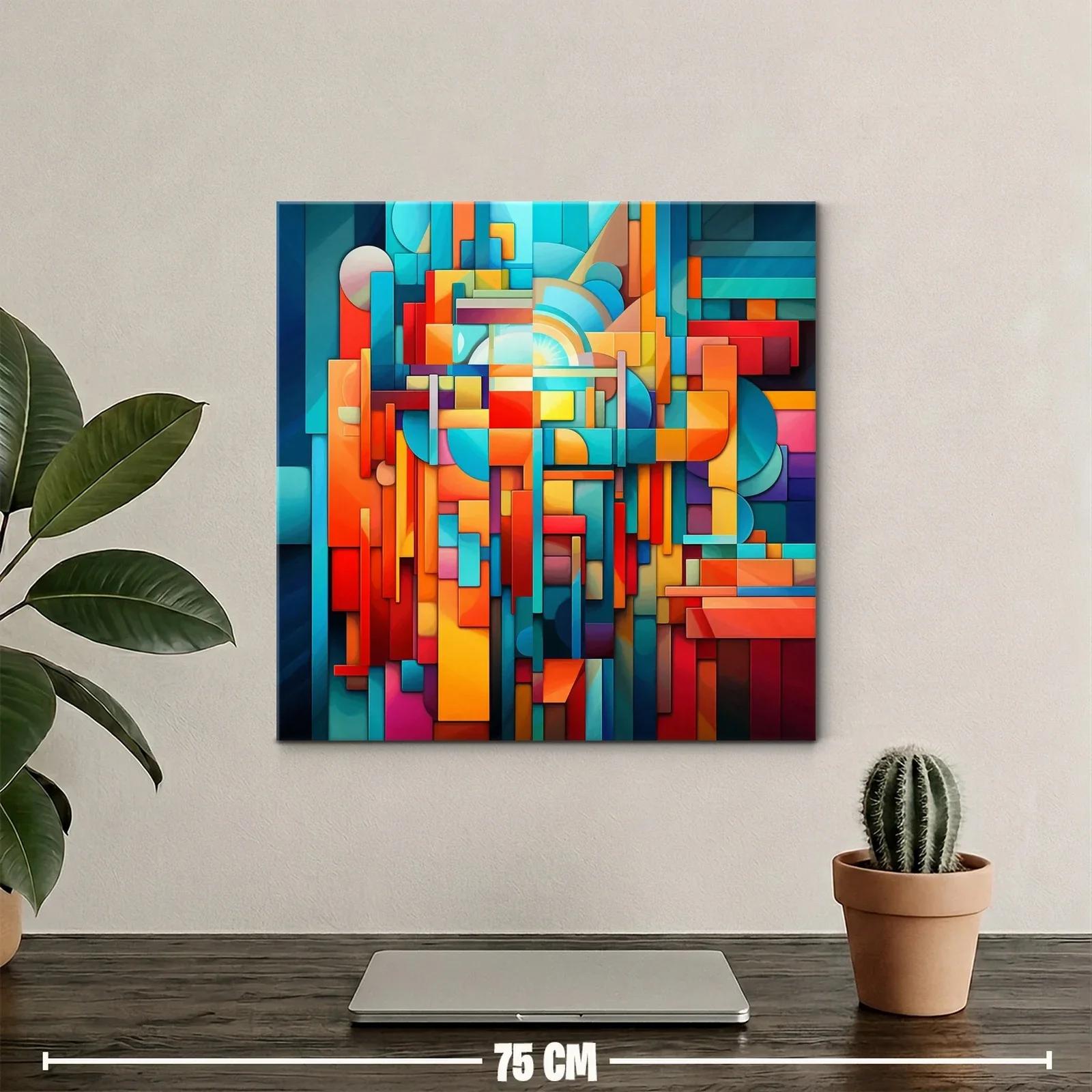 Cuadro abstracto en vibrantes tonos cálidos y fríos — miniatura 2