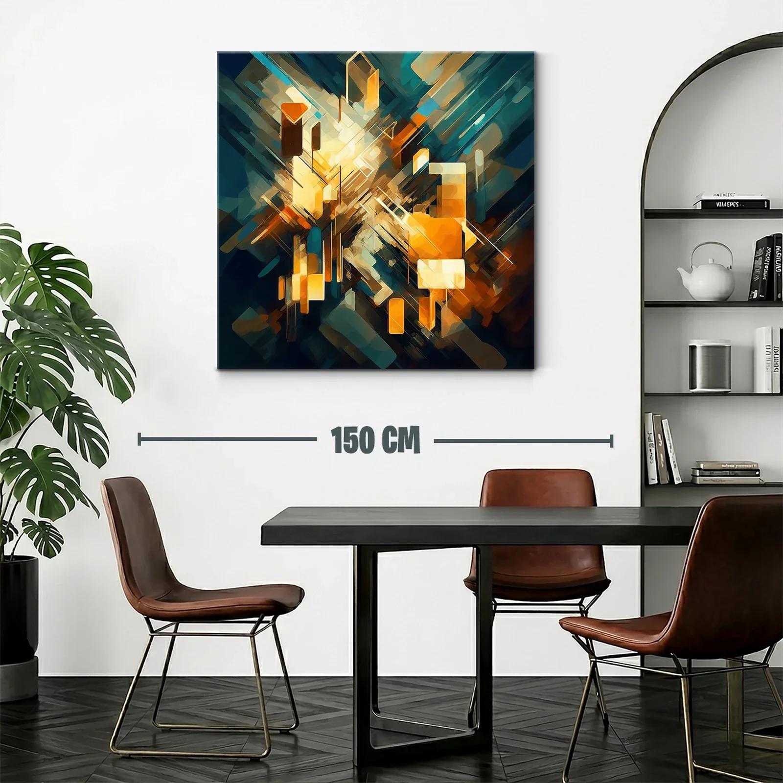 Cuadro abstracto con explosión de luces y formas geométricas — miniatura 2