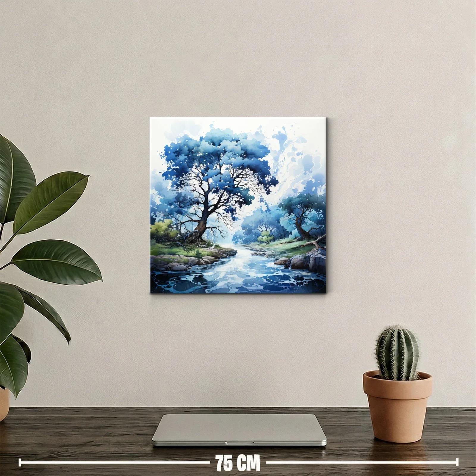 Paisaje sereno con árboles azules junto a río calmado — miniatura 2