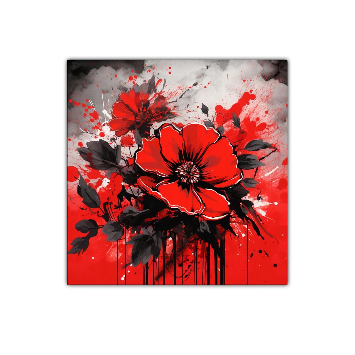 Impactante cuadro de flores rojas con fondo abstracto gris