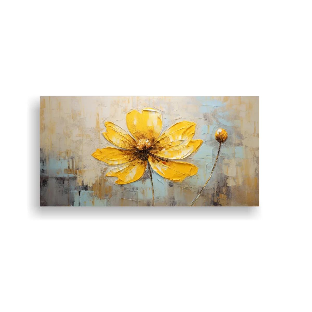 Cuadro flor amarilla con capullo y fondo texturizado