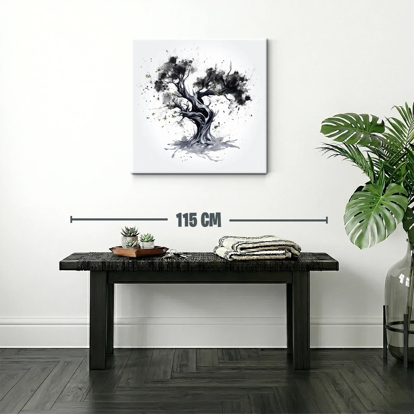 Árbol abstracto en tonos gris y negro con detalles verdes — miniatura 2