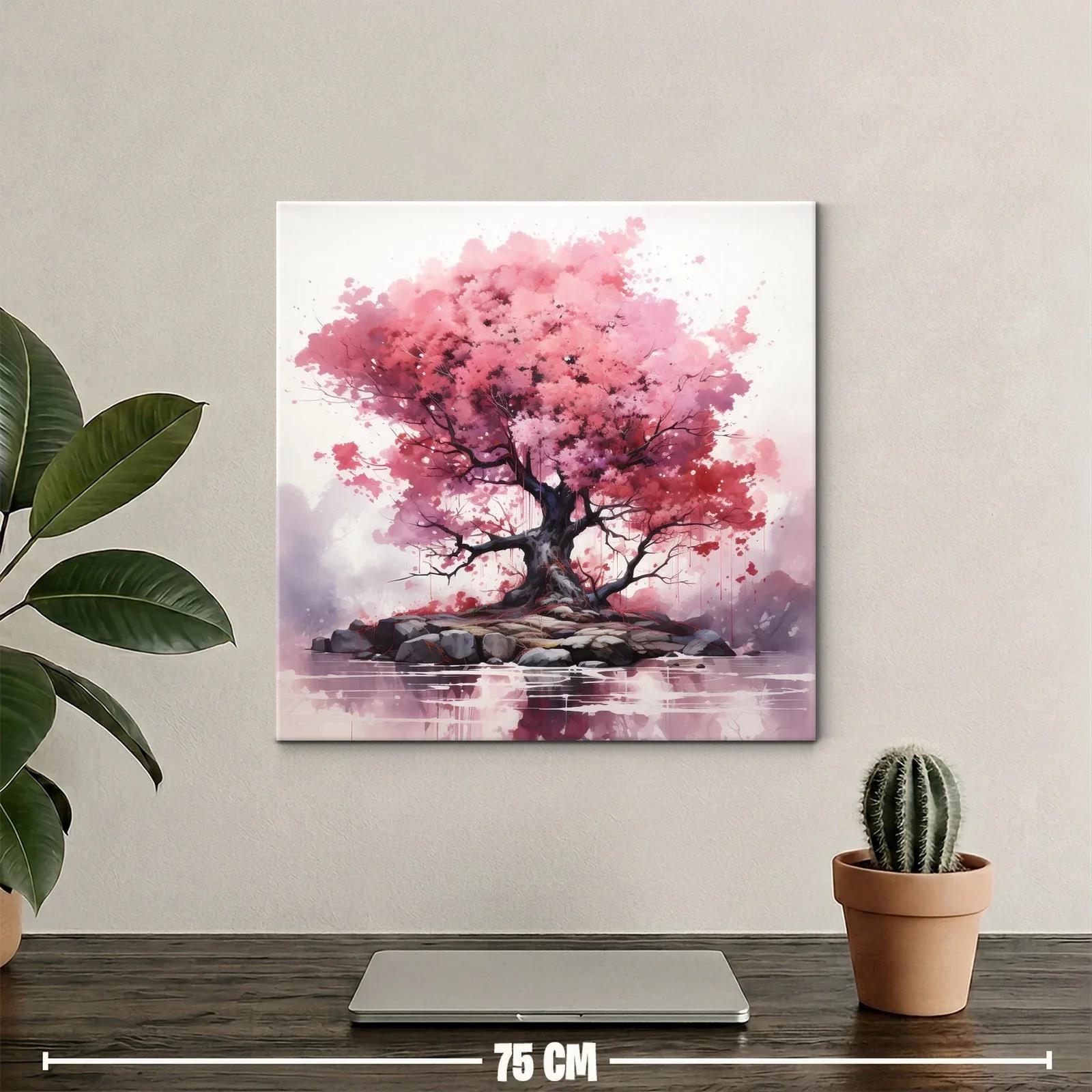 Árbol con Follaje Rosa en Isla Rocosa — miniatura 2