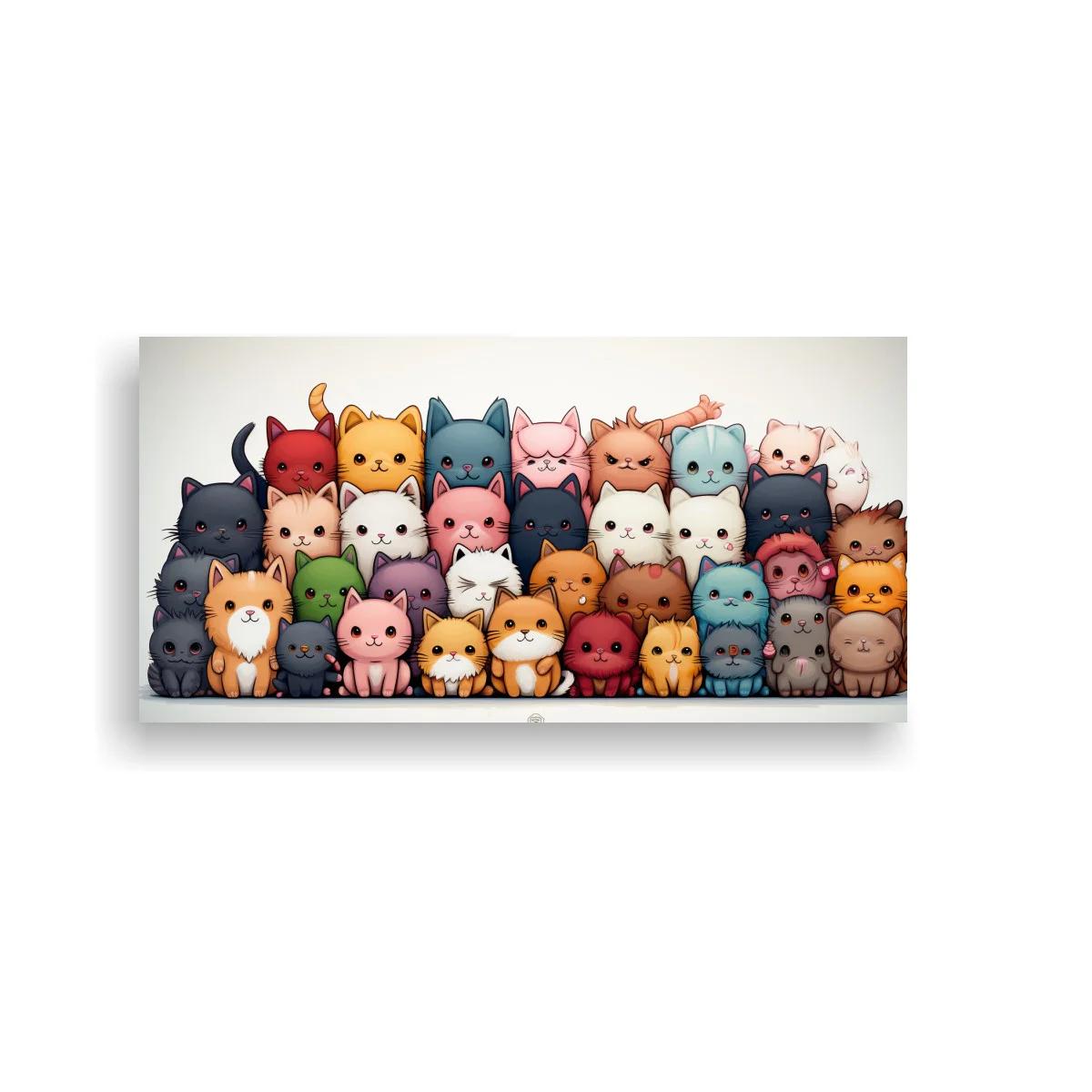 Cuadro grupo de gatos kawaii en formato panorámico