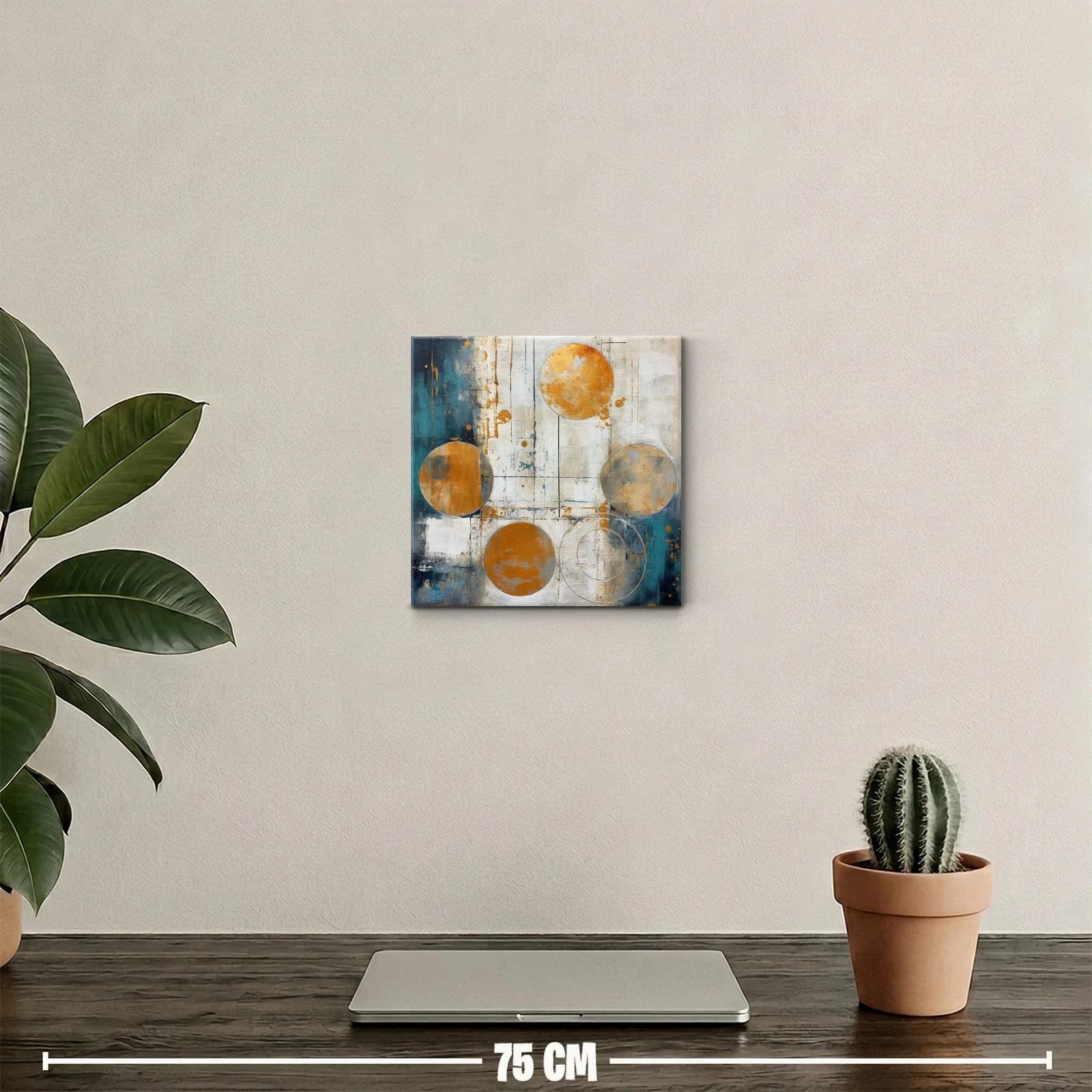 Cuadro decorativo con círculos en tonos cálidos y azul profundo — miniatura 2