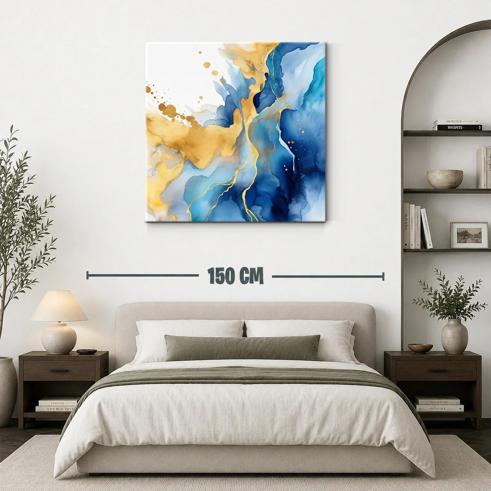 Cuadro Abstracto con Tonos Azules y Dorados Elegantes — miniatura 3