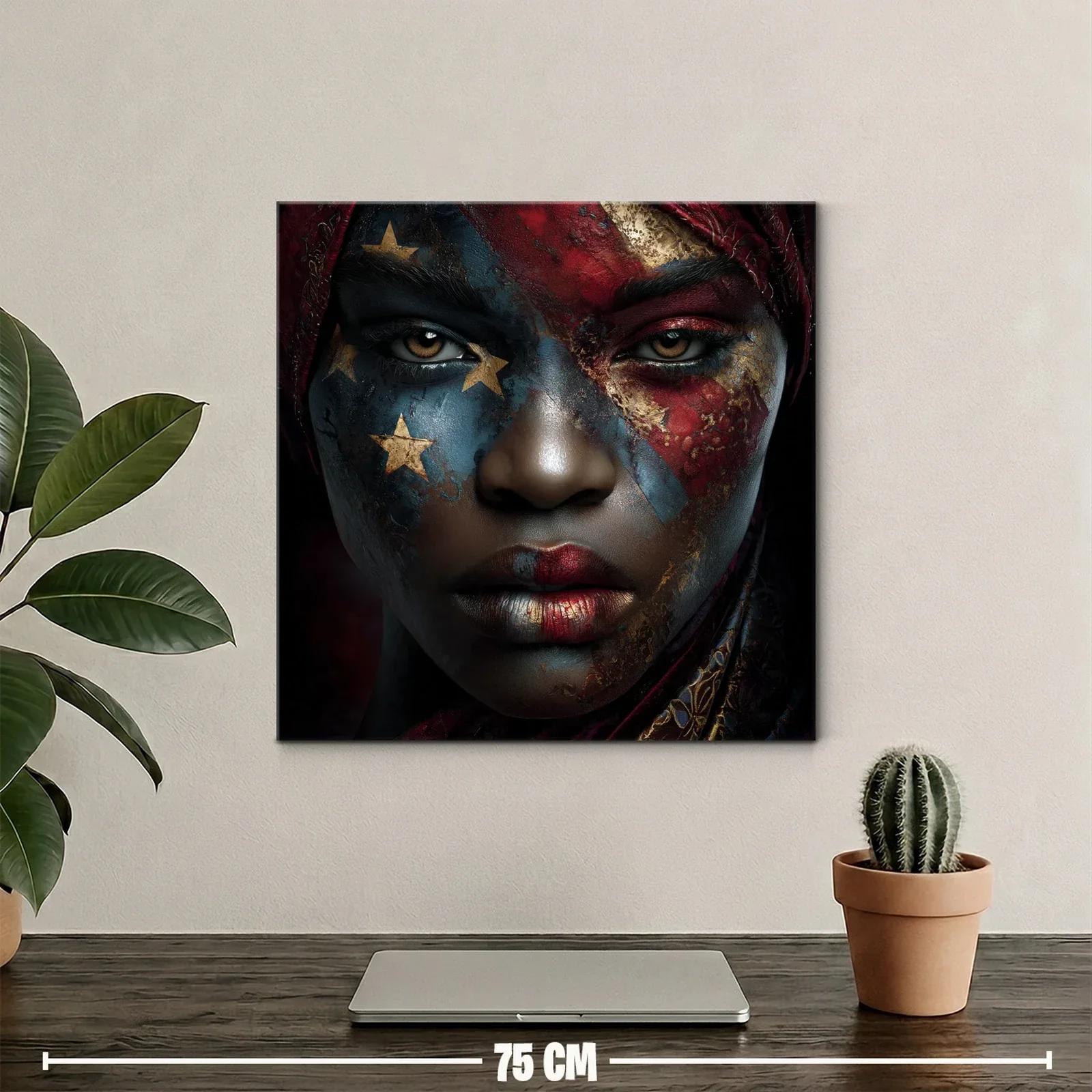 Rostro expresivo con pintura facial en tonos rojizos y dorados — miniatura 2