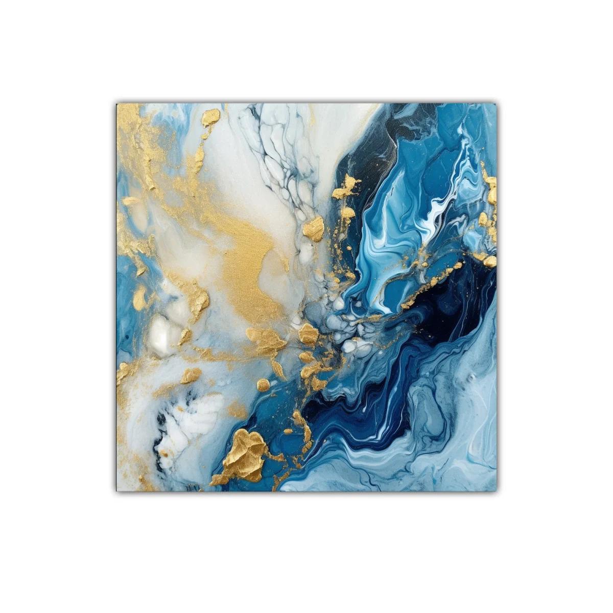Cuadro abstracto con tonos azules y dorados elegantes