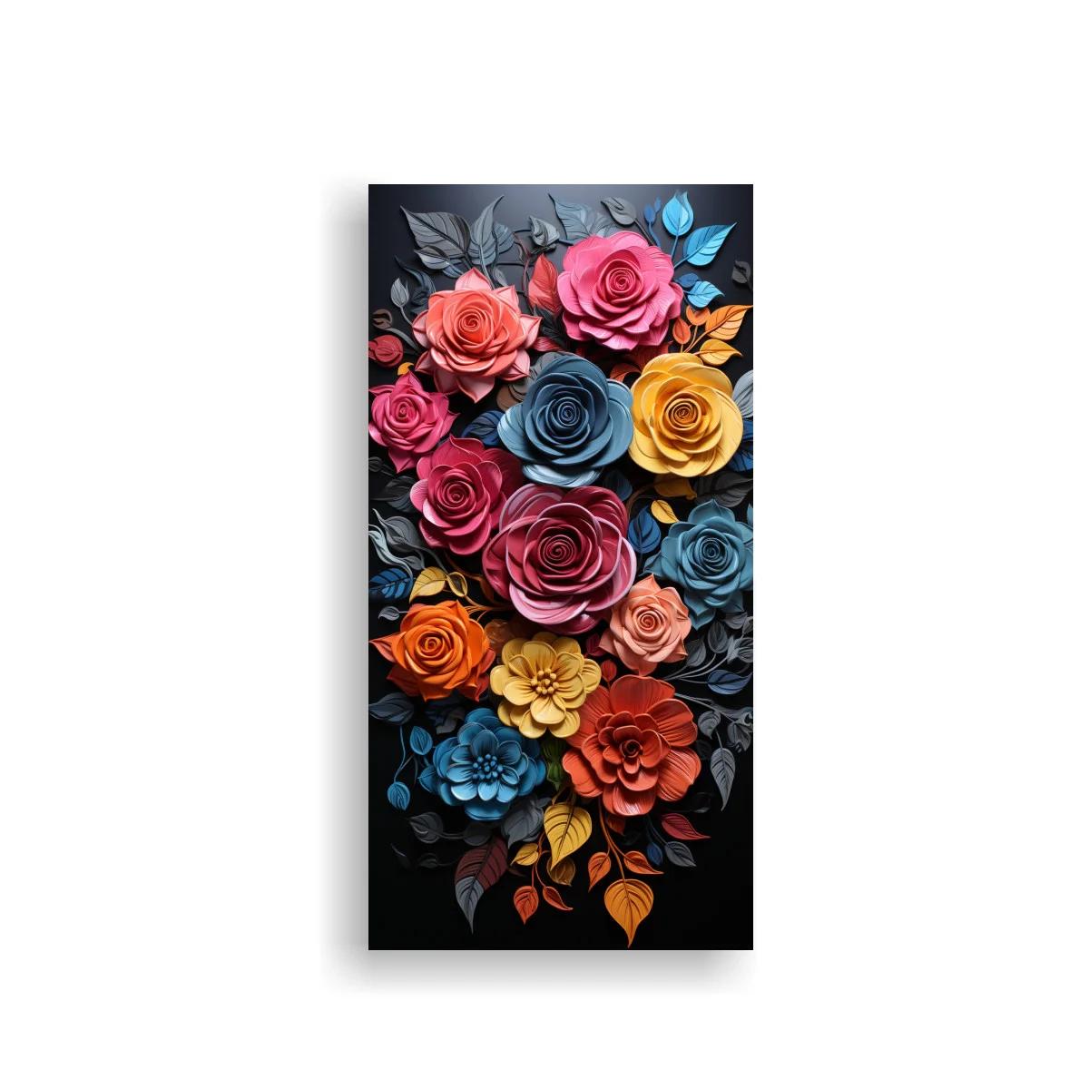 Cuadro ramo de rosas de colores sobre fondo negro — imagen principal