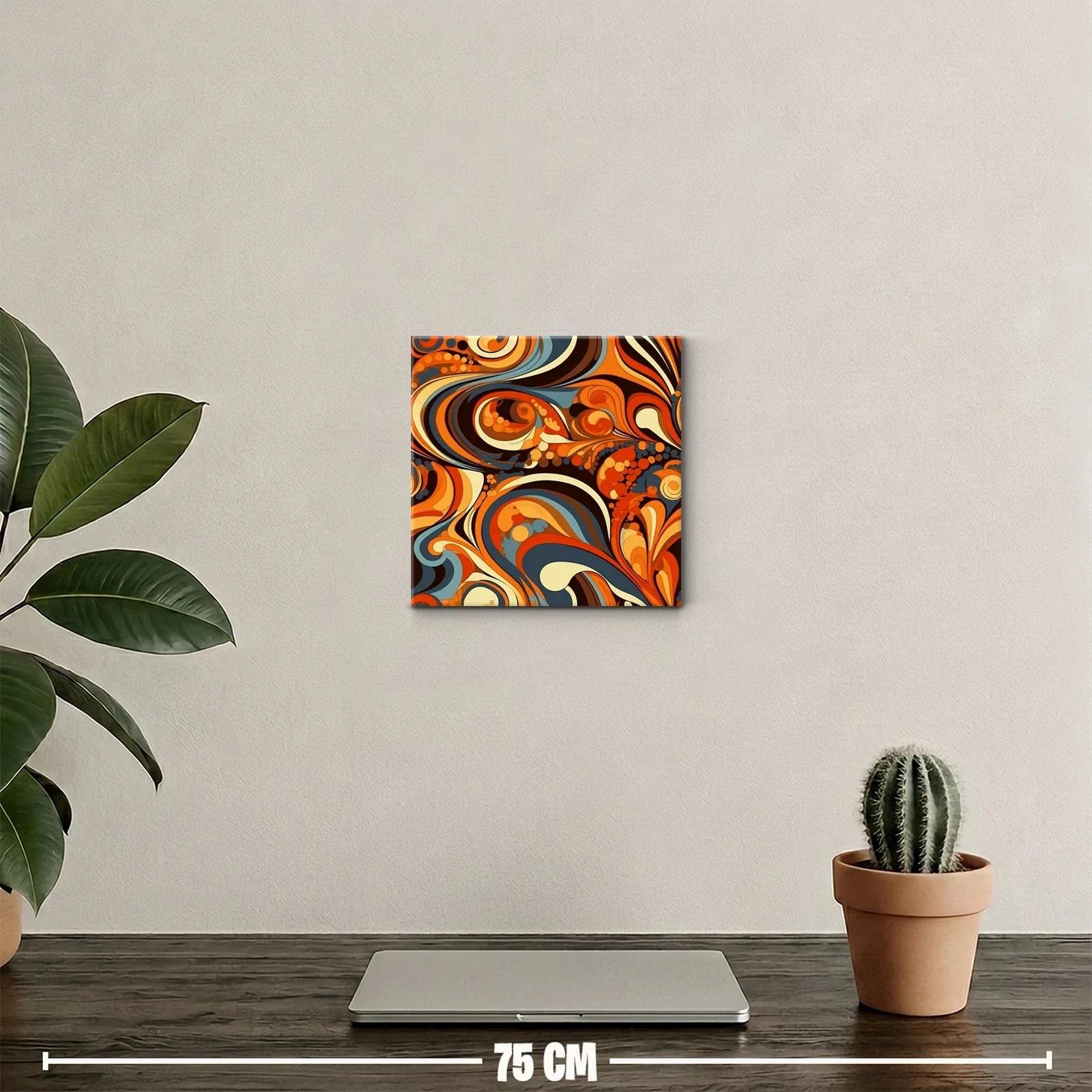 Cuadro abstracto con formas fluidas en tonos cálidos y azulados — miniatura 2
