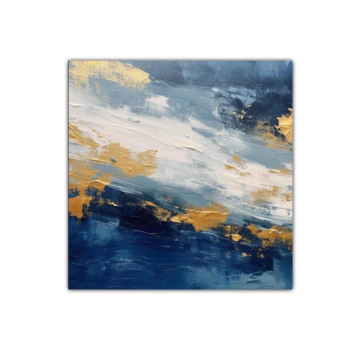Cuadro abstracto azul con detalles dorados y blancos — imagen principal
