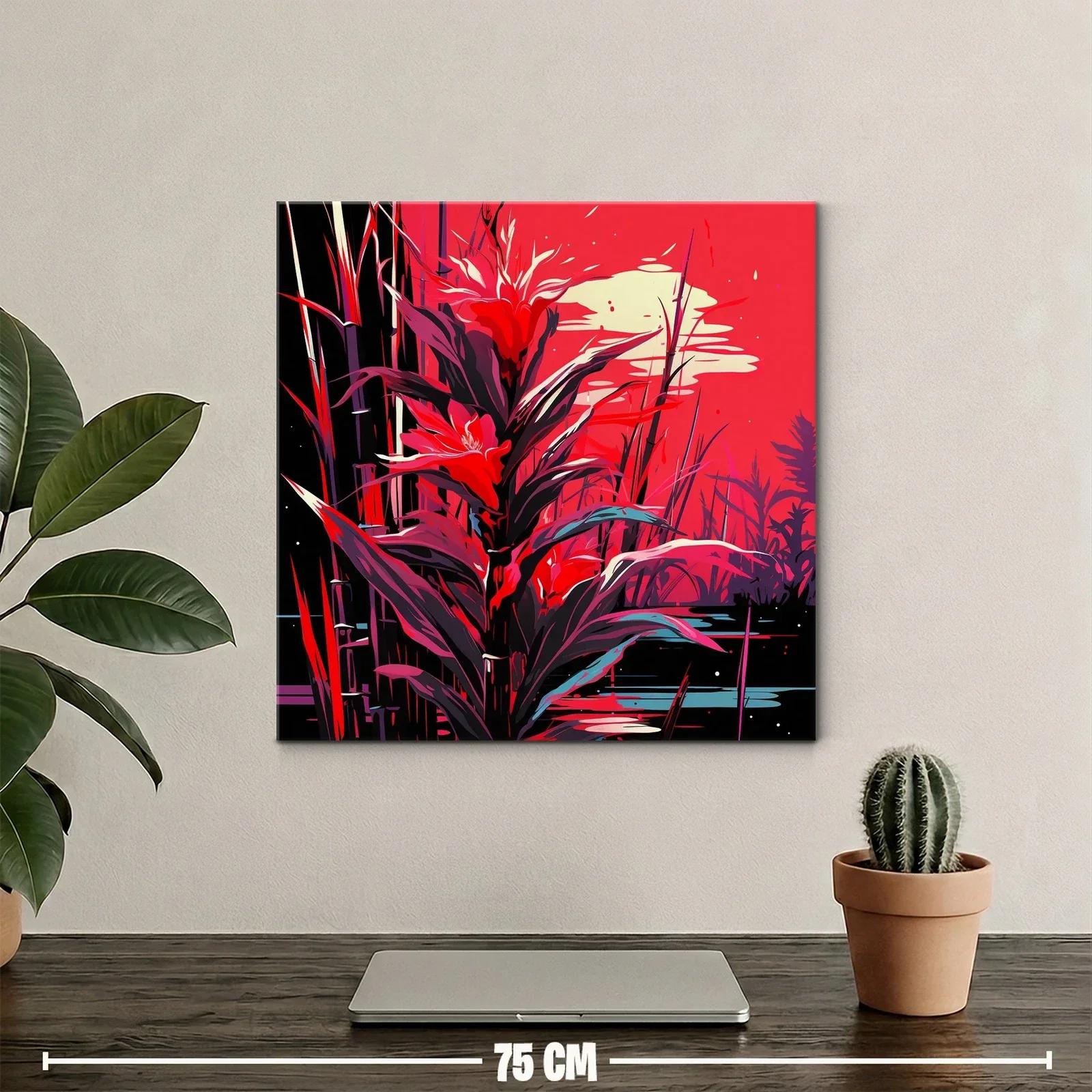 Cuadro vibrante de flora exótica en tonos rojos intensos — miniatura 2