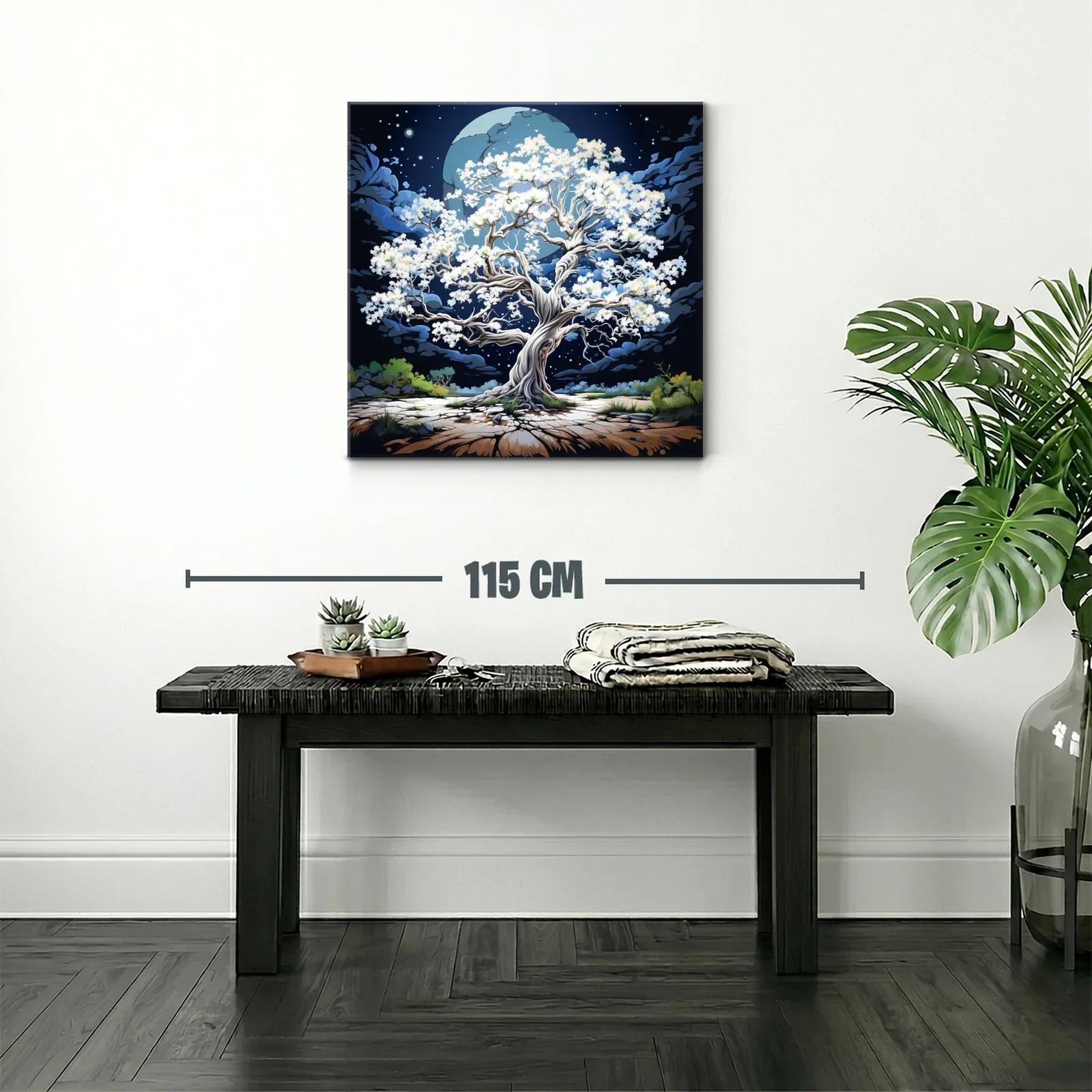 Árbol Blanco Brillando Bajo La Luna Llena — miniatura 2