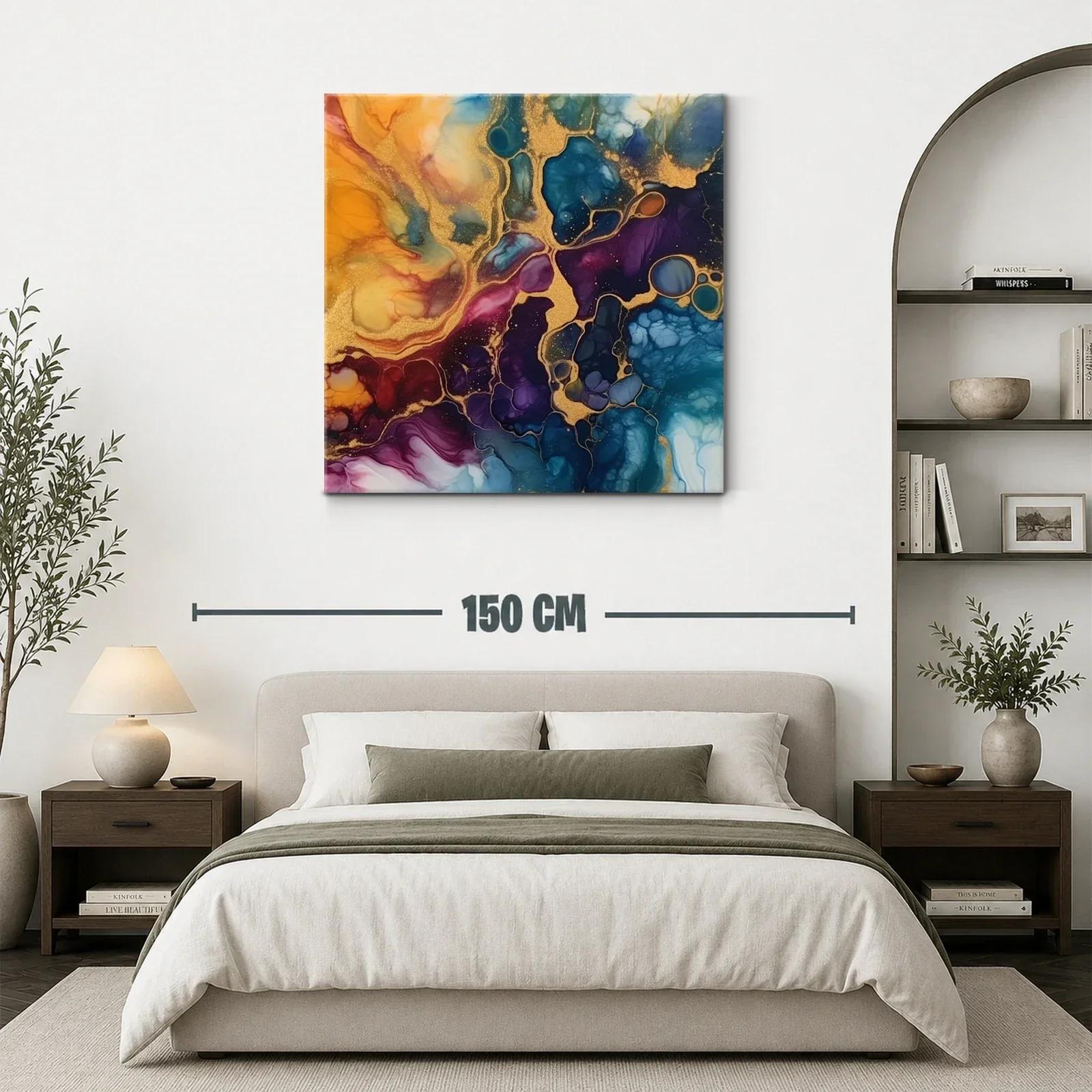 Cuadro abstracto con tonos dorados y azulados intensos — miniatura 3