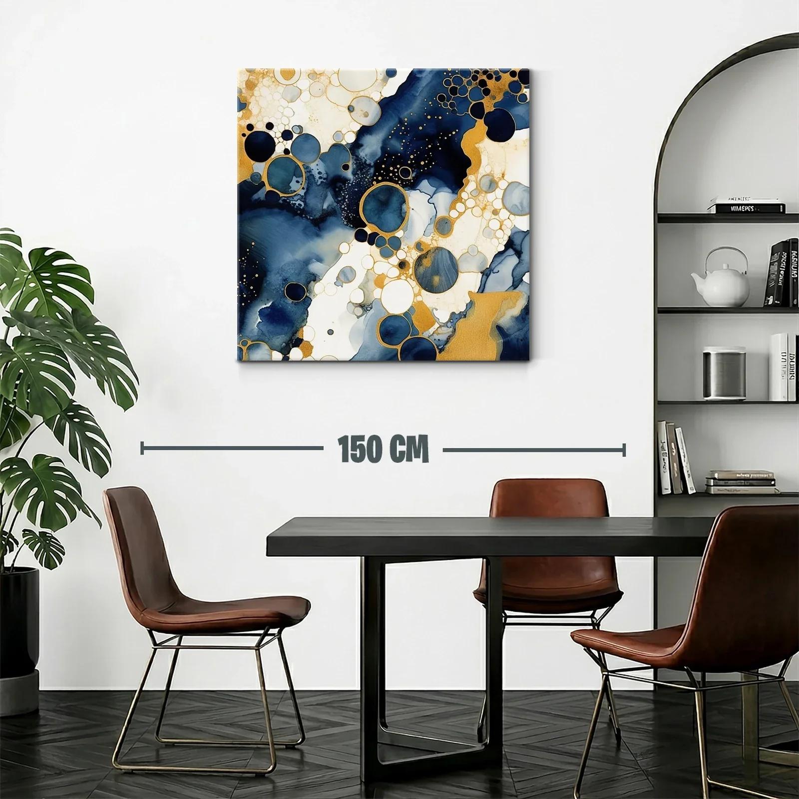 Cuadro abstracto con círculos y detalles dorados — miniatura 2