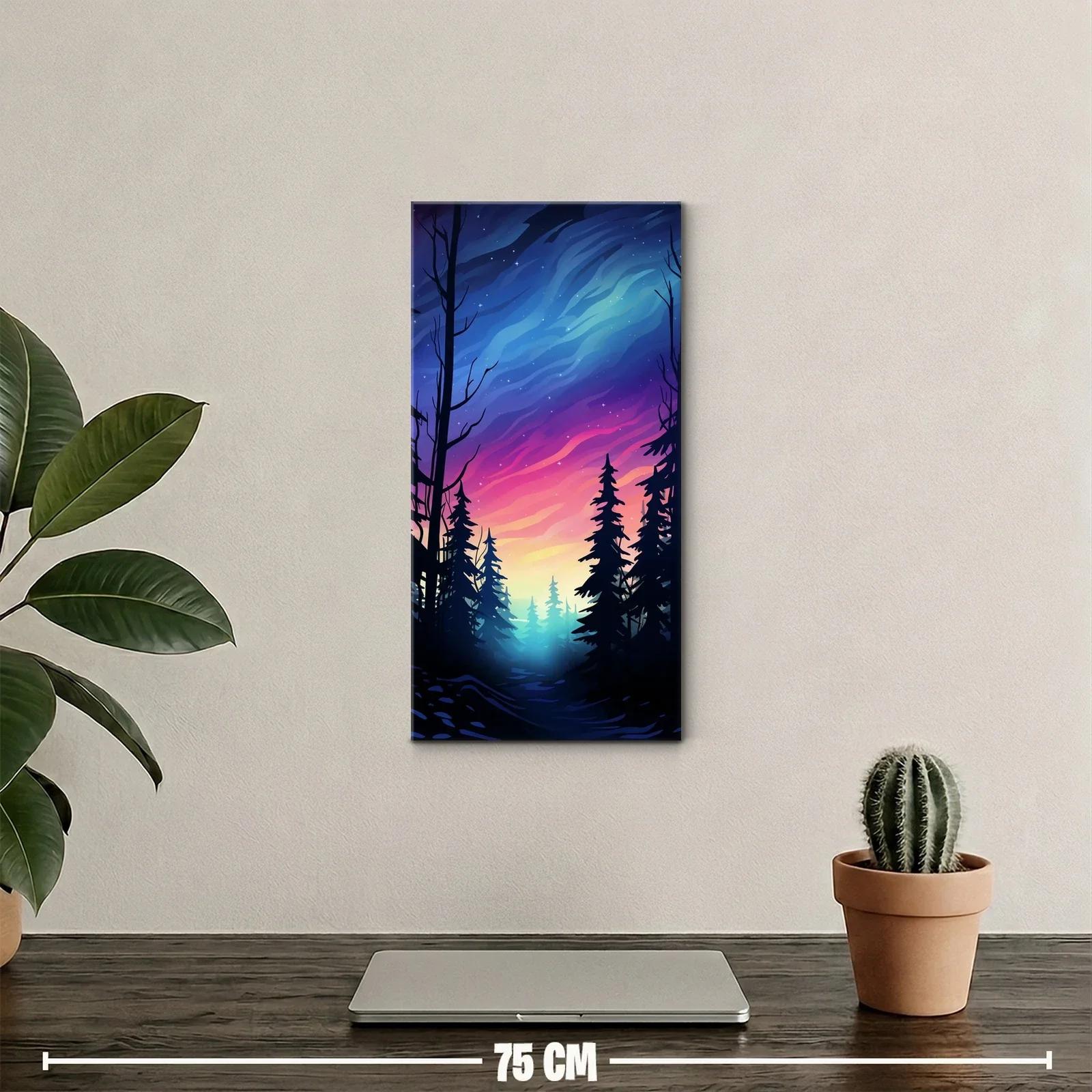 Cuadro bosque de pinos al atardecer con cielo estrellado — miniatura 2