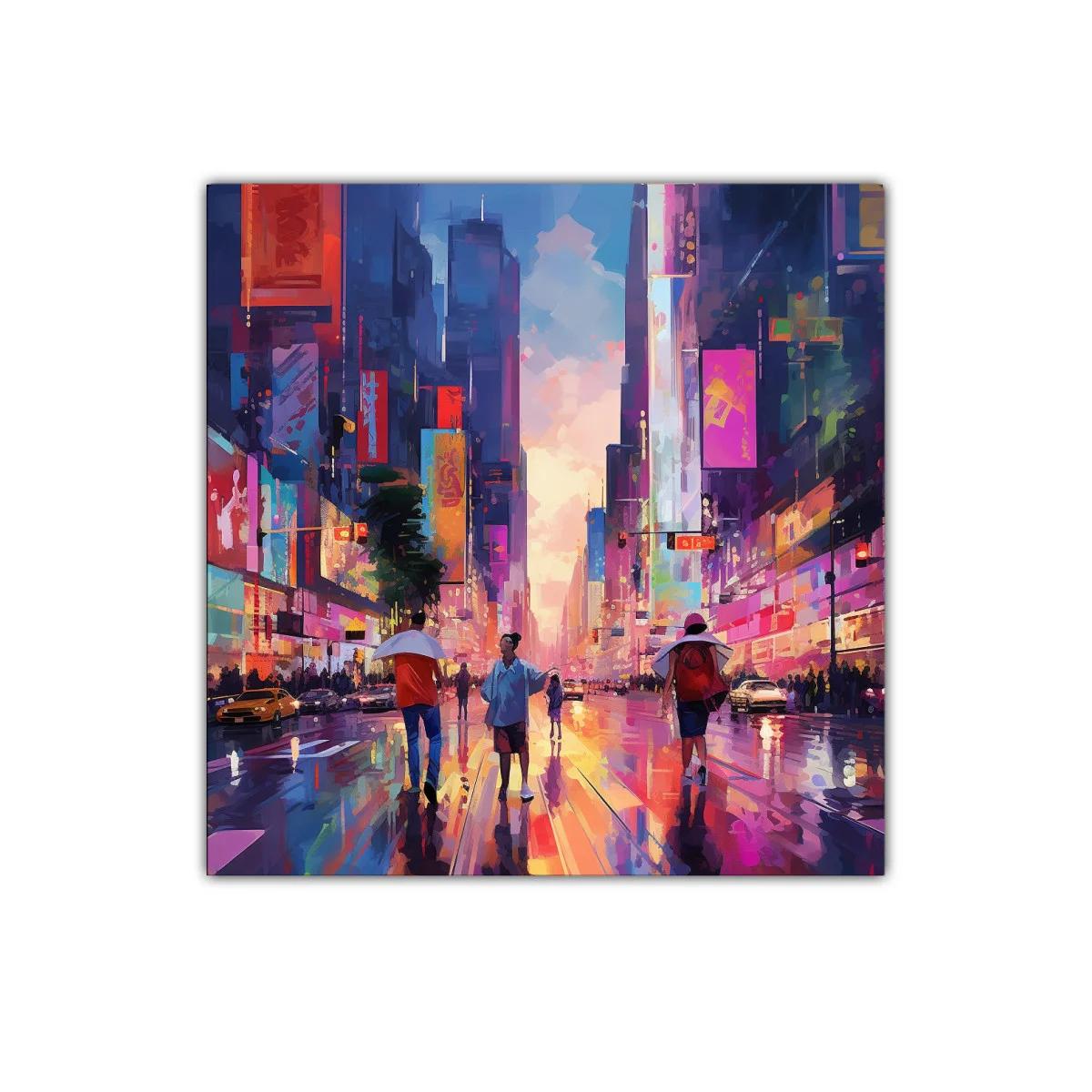 Atardecer vibrante en calle urbana con luces neón — imagen principal