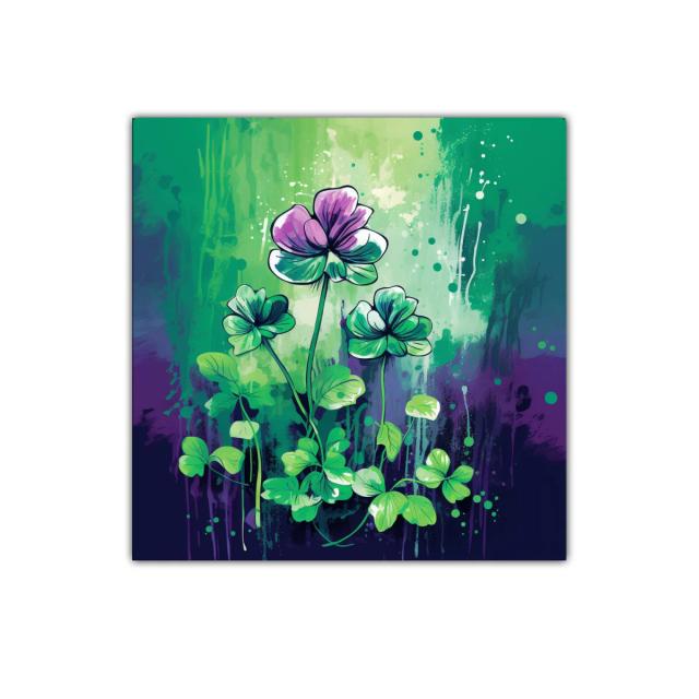 Cuadro decorativo con flores en tonos verdes y morados