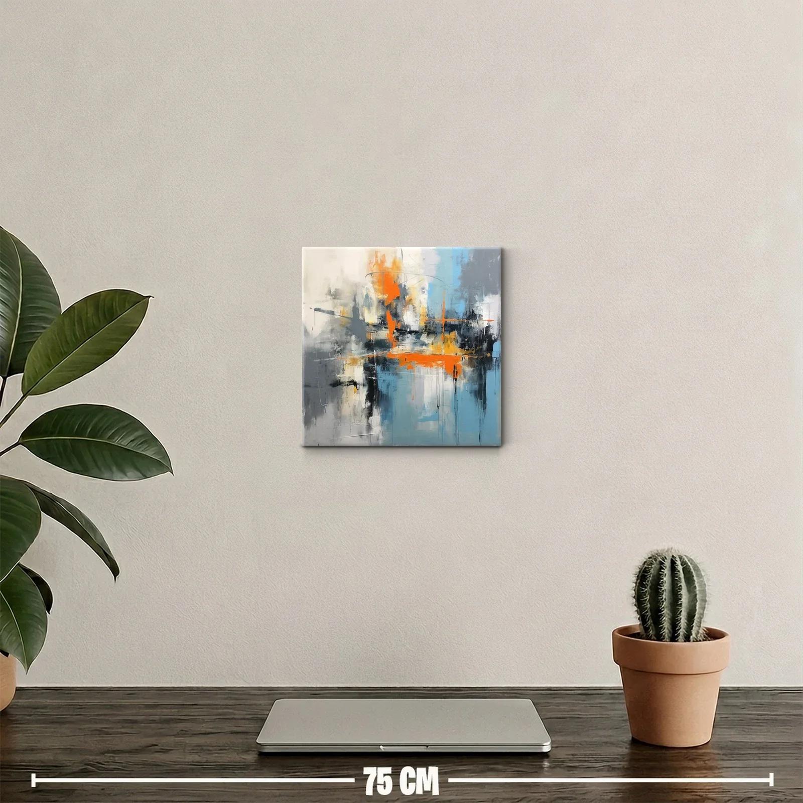 Cuadro abstracto con tonos cálidos y azules vibrantes — miniatura 2