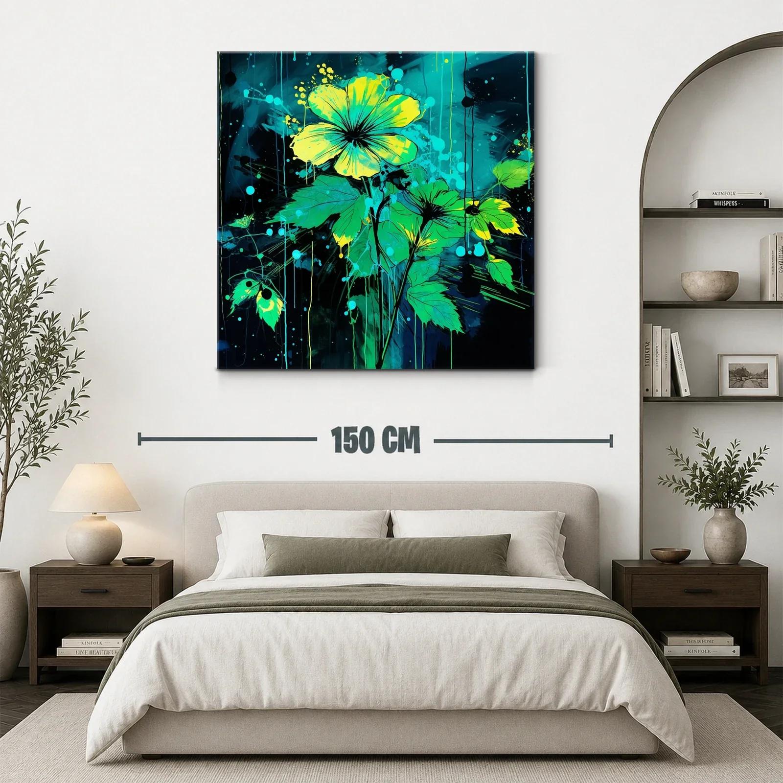 Cuadro floral vibrante en tonos verdes y amarillos — miniatura 3