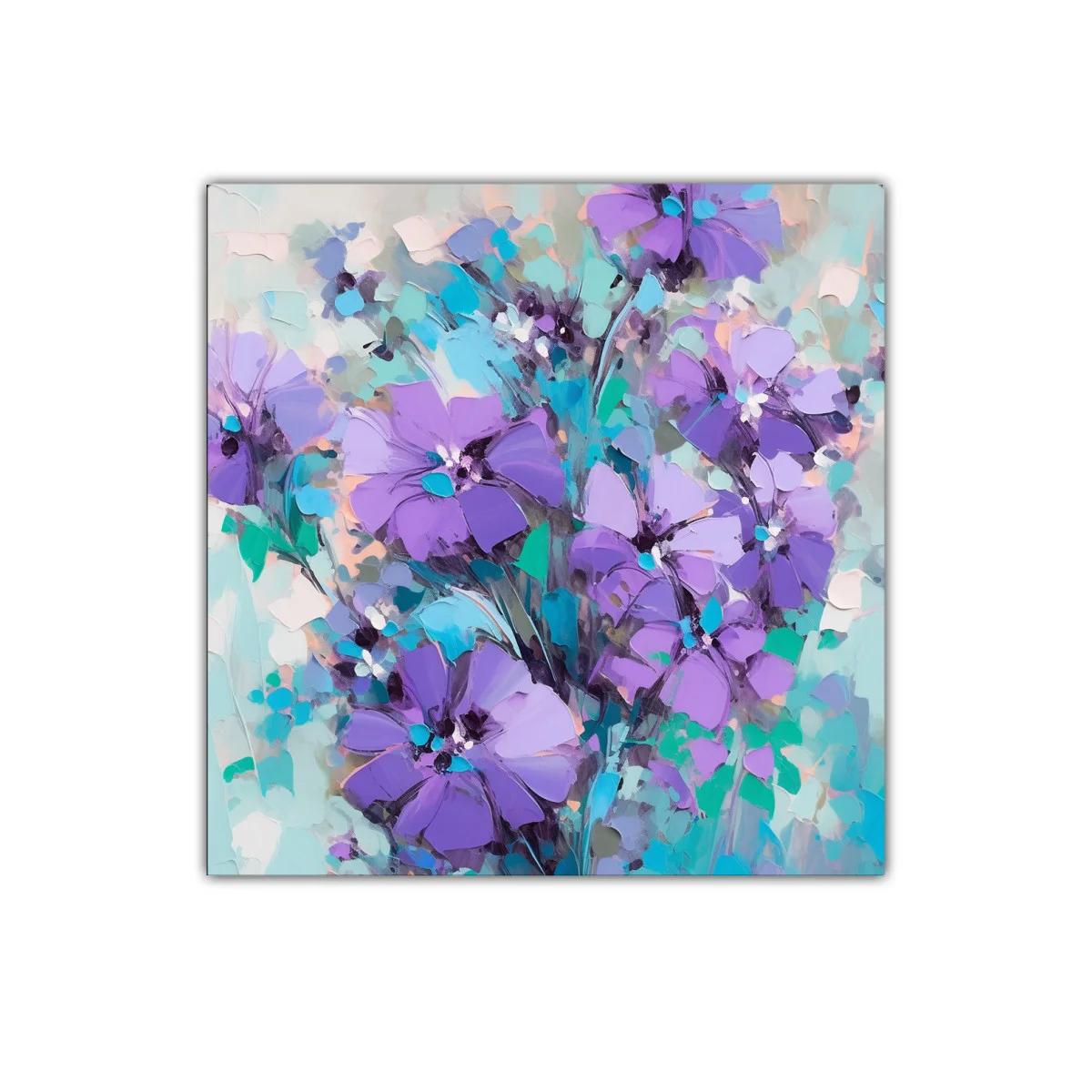Cuadro decorativo con flores en tonos violetas y turquesas — imagen principal