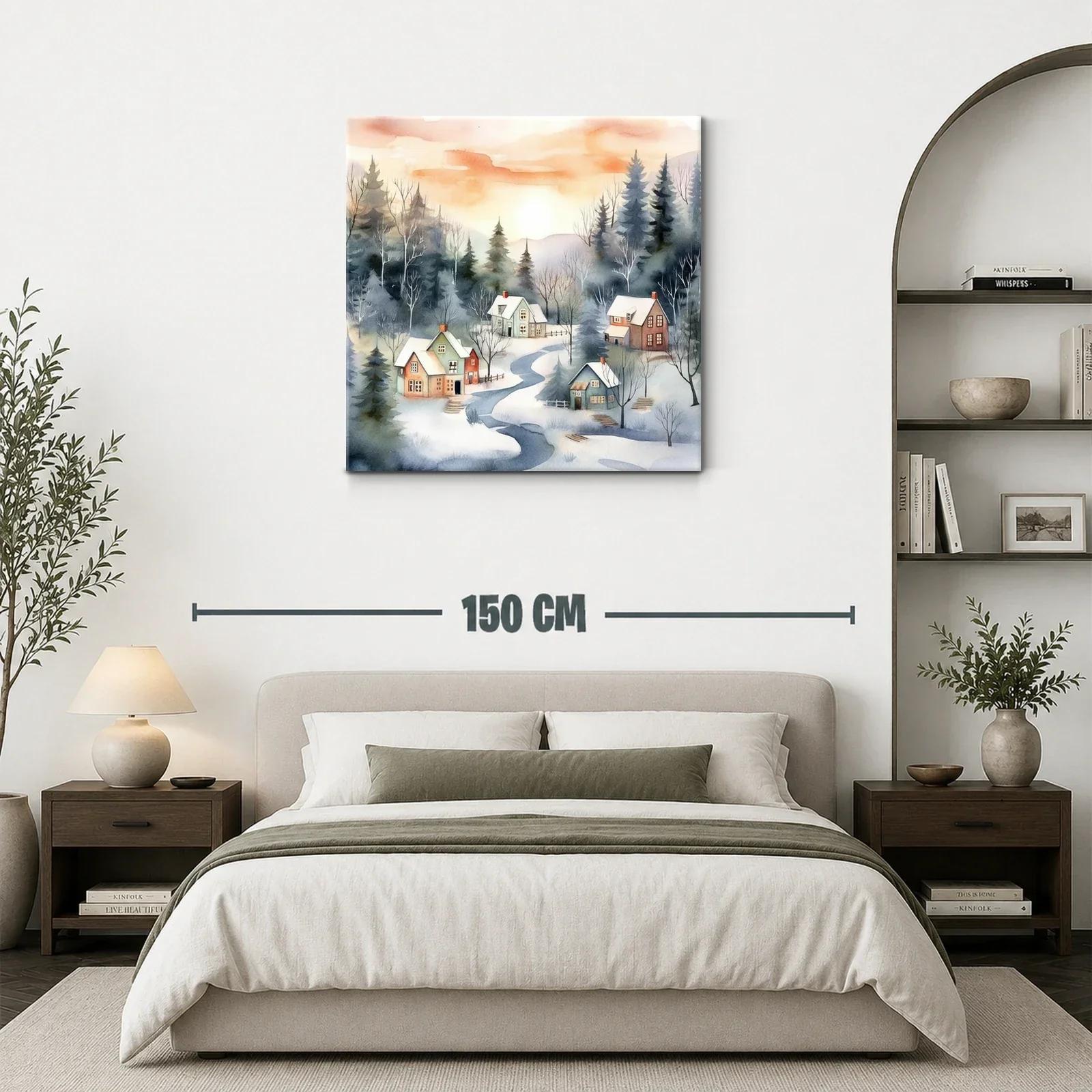 Paisaje invernal con riachuelos y cabañas al amanecer — miniatura 3