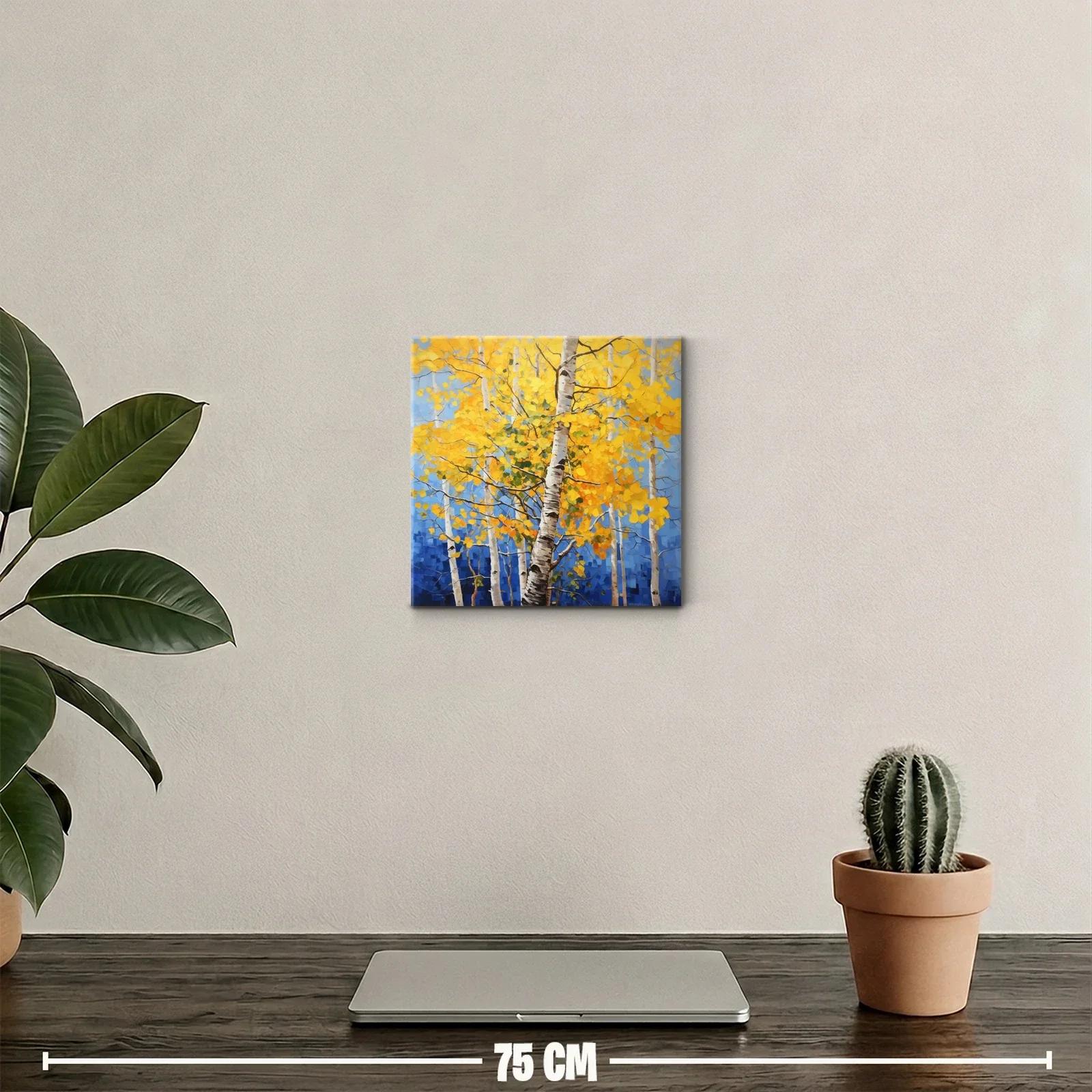 Bosque de abedules con hojas doradas y cielo azul — miniatura 2