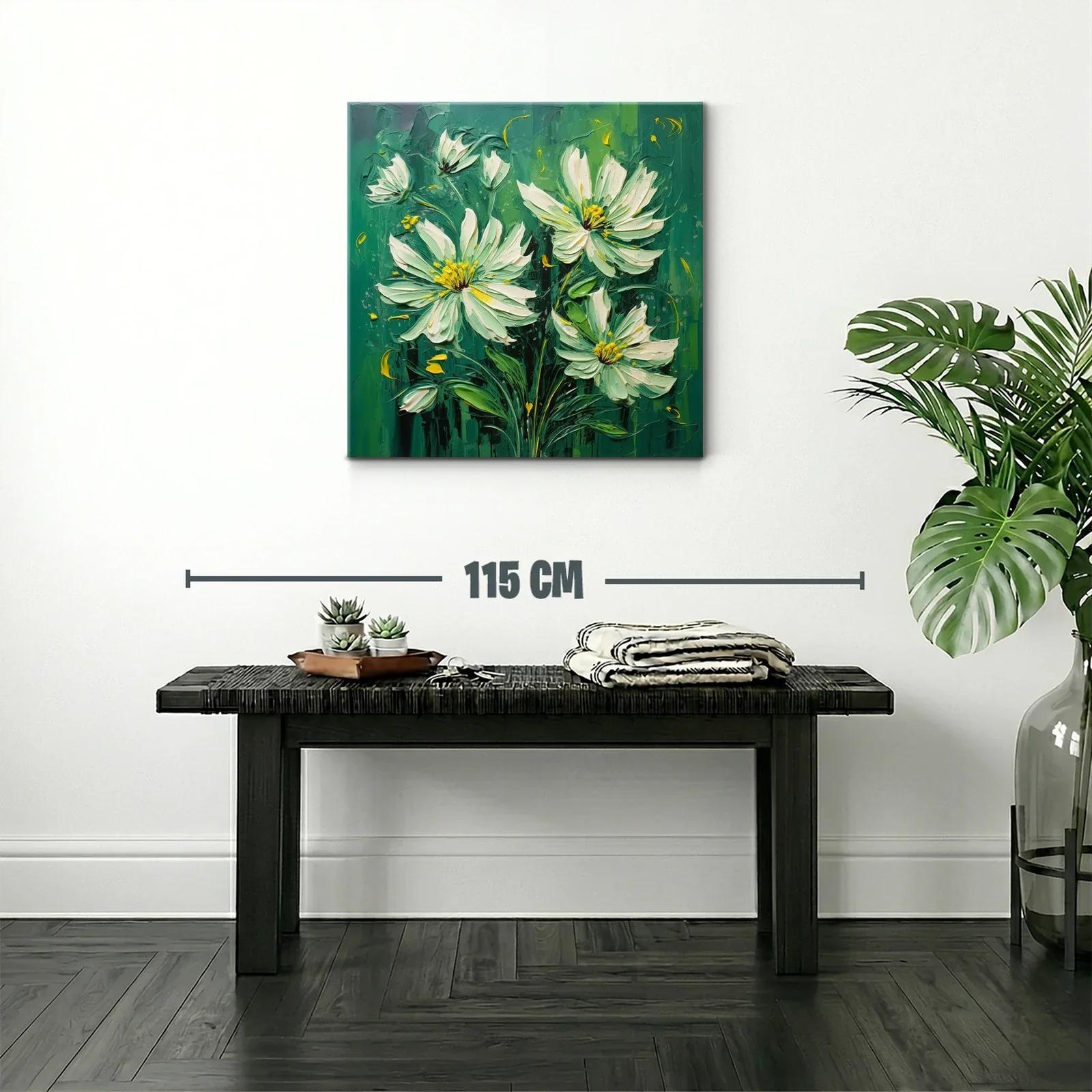 Cuadro flores blancas sobre fondo verde intenso — miniatura 2