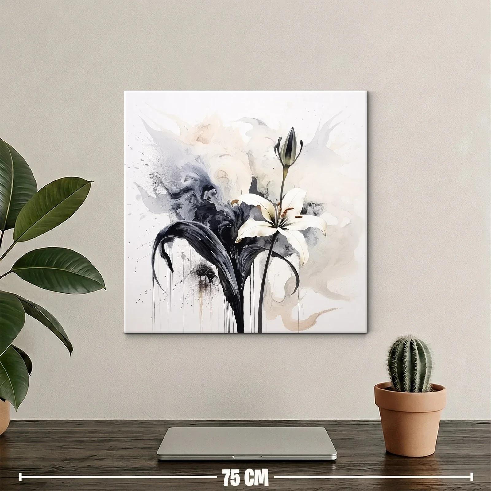 Cuadro floral elegante con lirio blanco y contraste en tonos neutros — miniatura 2