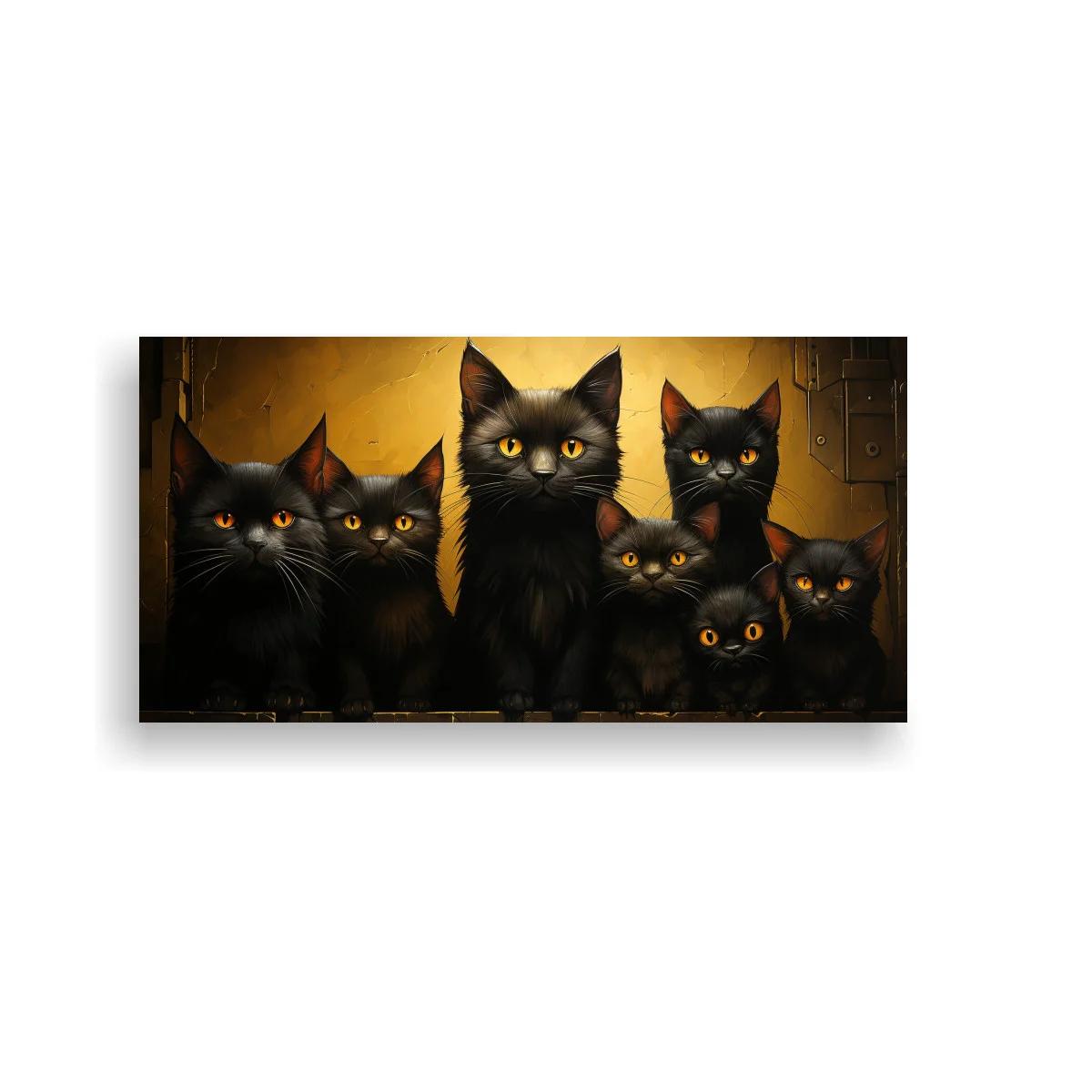 Cuadro grupo de gatos negros con ojos brillantes