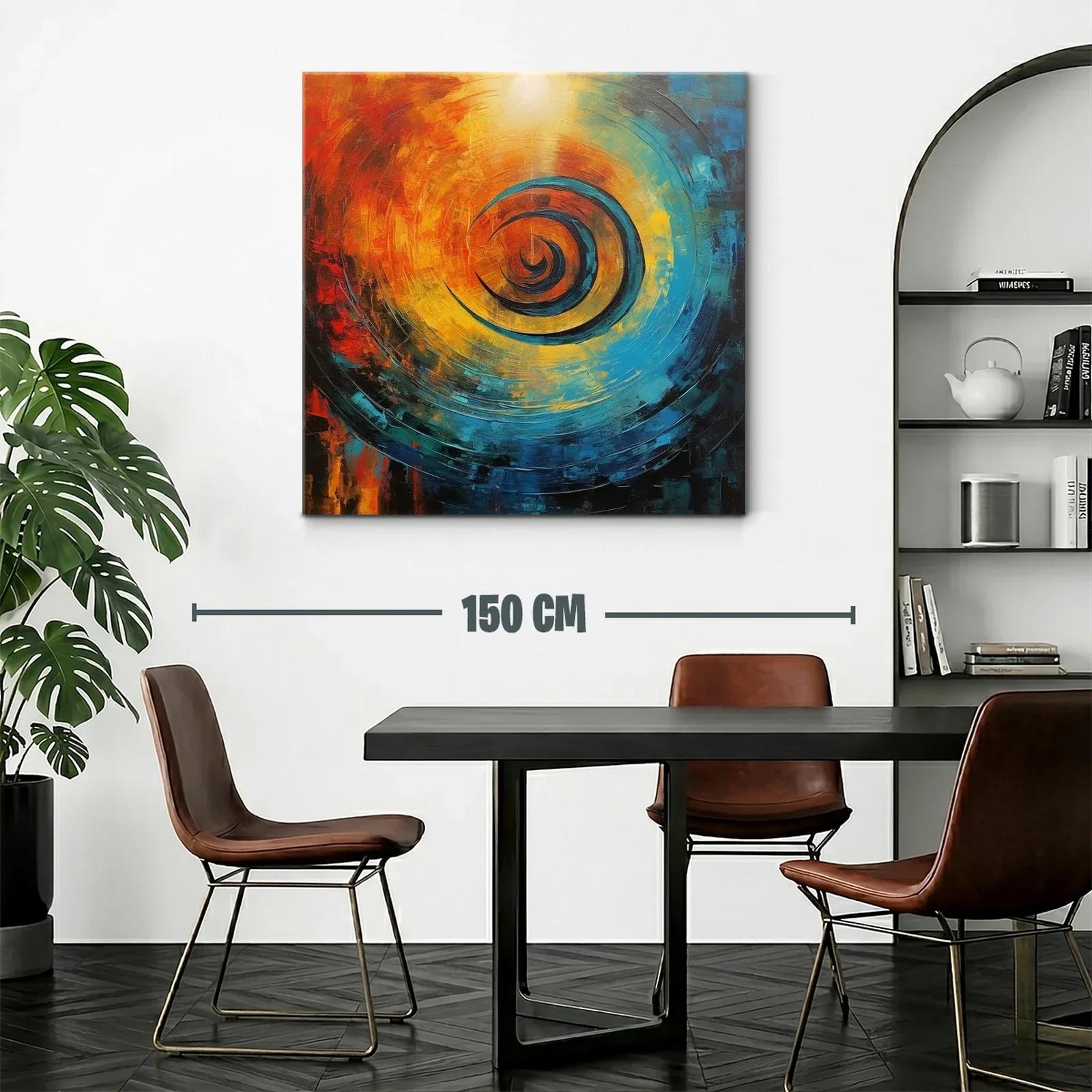 Cuadro abstracto espiral en tonos cálidos y fríos — miniatura 2