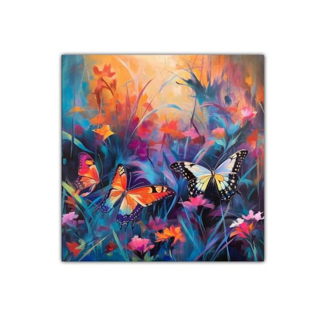 Mariposas vibrantes entre flores de colores intensos