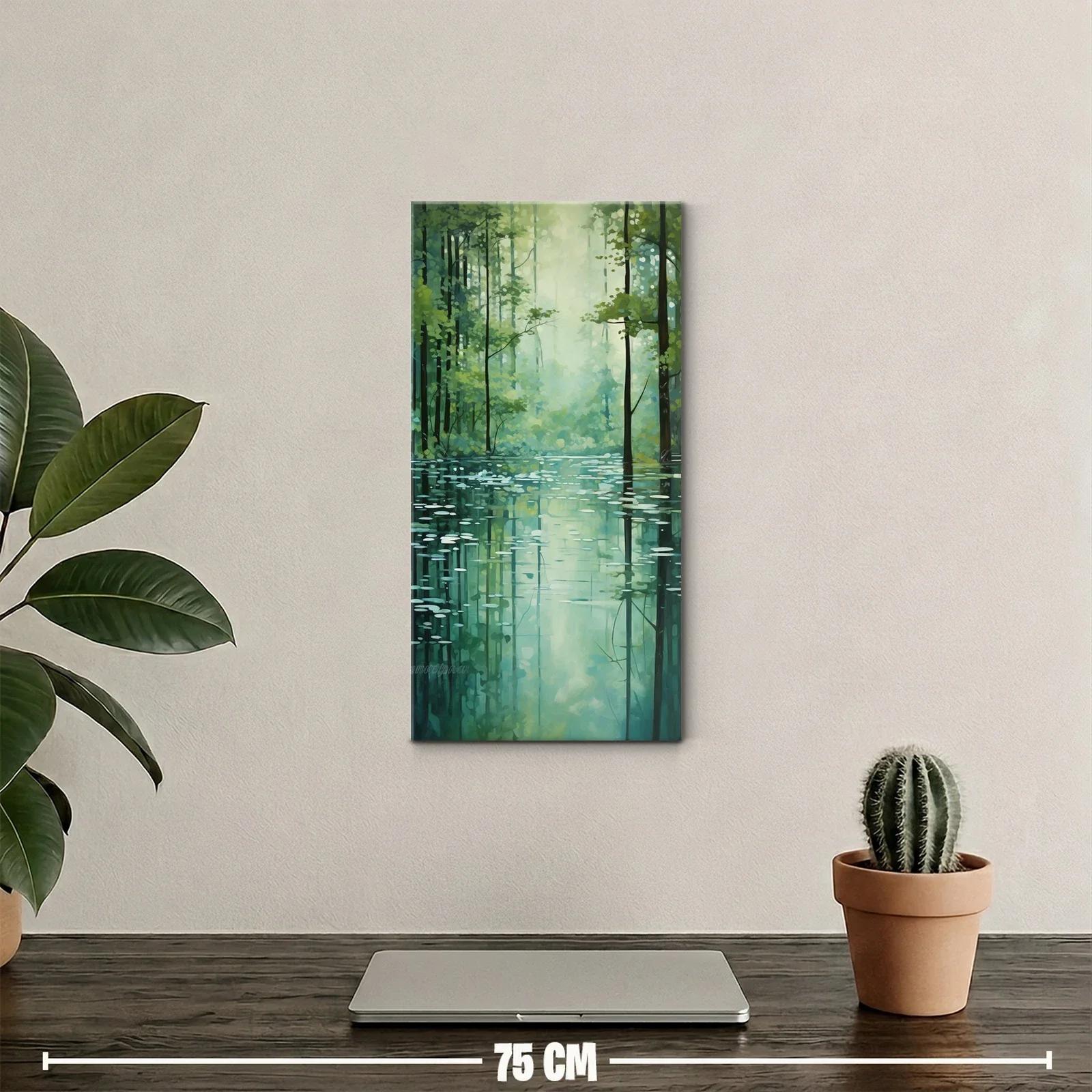 Cuadro bosque inundado con reflejos y bruma suave — miniatura 2