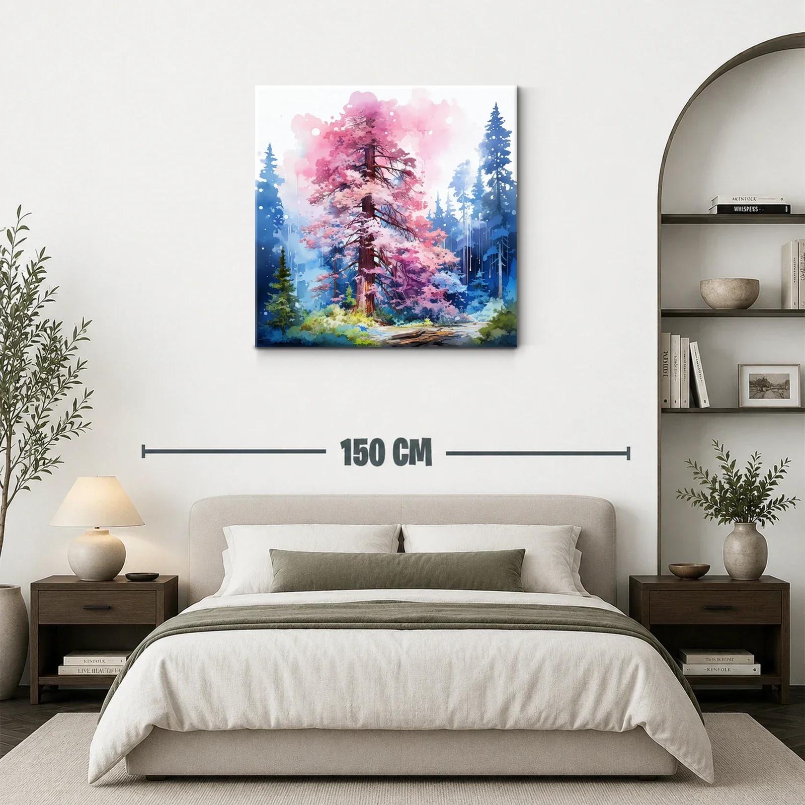 Bosque encantado con árbol de flores rosadas vibrantes — miniatura 3