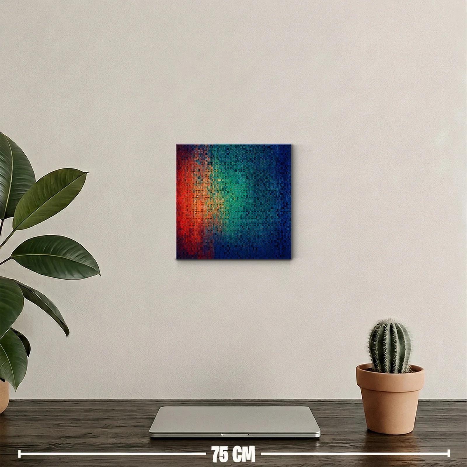 Cuadro abstracto mosaico en vibrantes tonos cálidos y fríos — miniatura 2