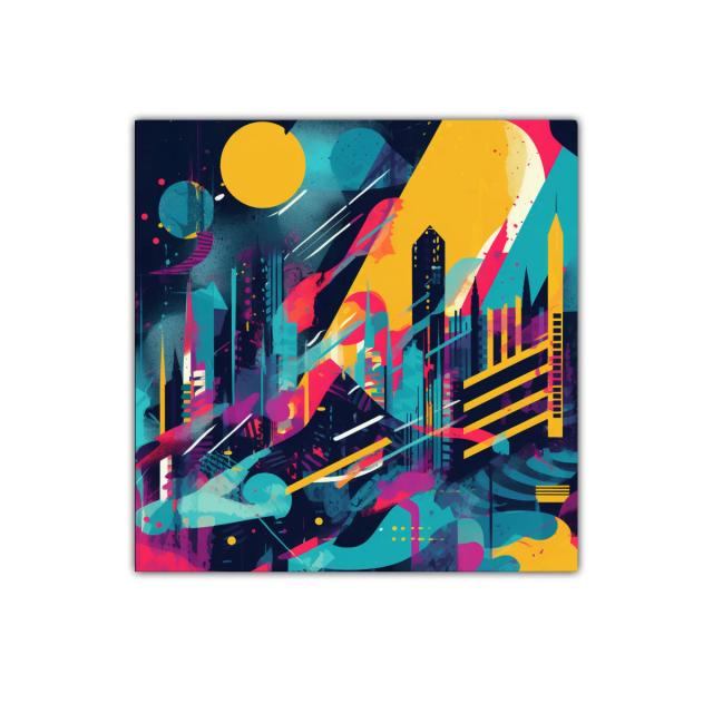 Cuadro vibrante de ciudad futurista con luces intensas