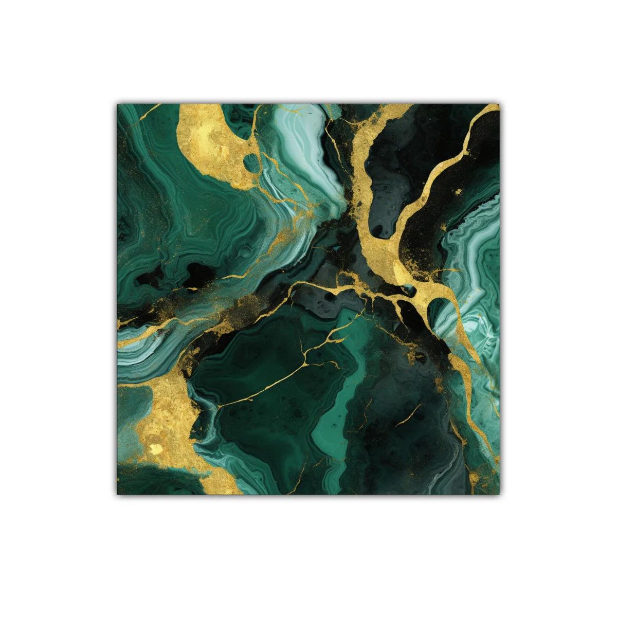 Cuadro abstracto con tonos verdes y detalles dorados brillantes — imagen principal