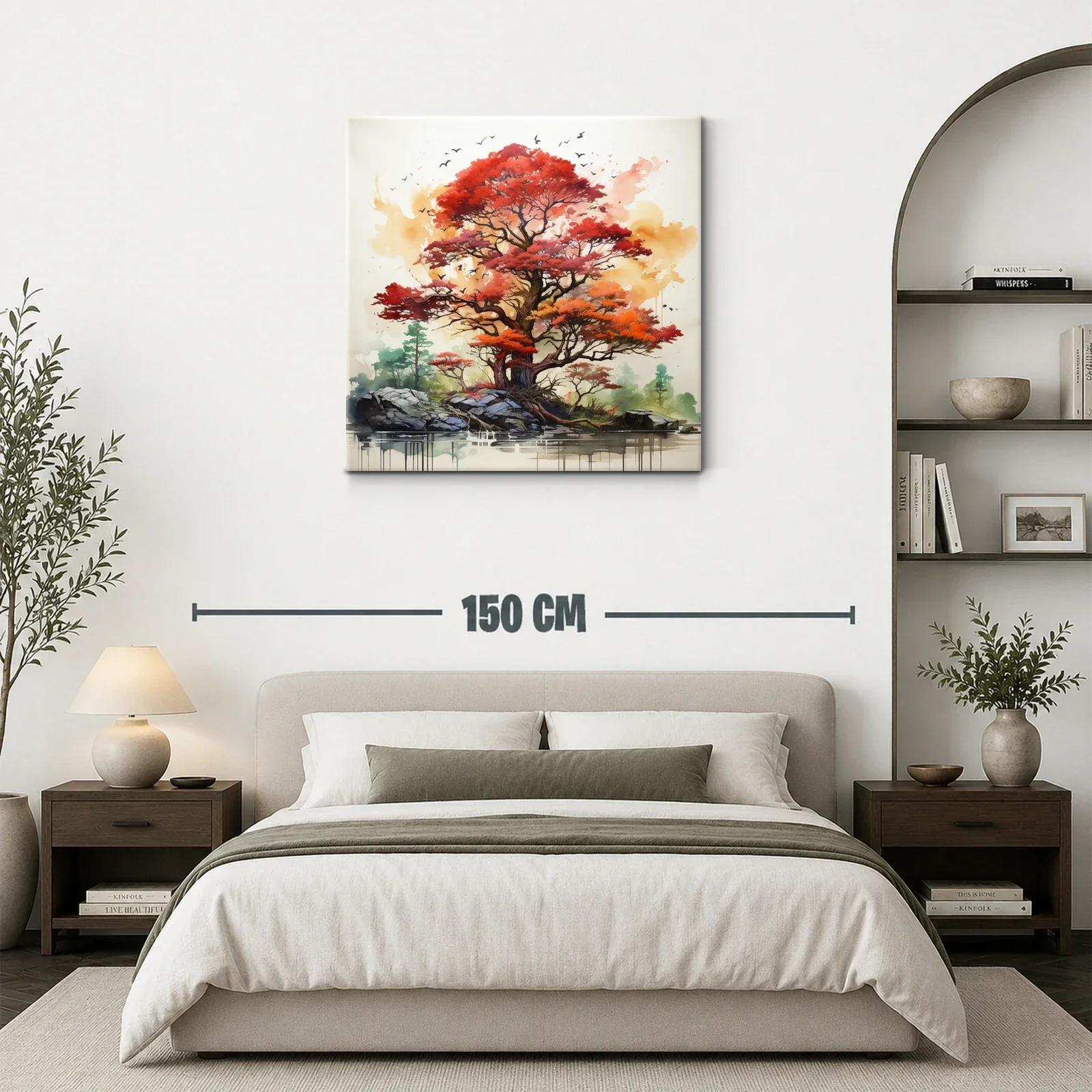 Árbol otoñal vibrante con paisajes naturales y aves — miniatura 3