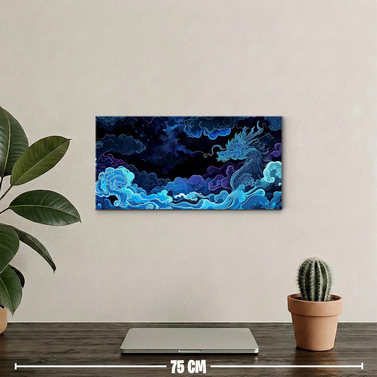 Cuadro dragón oriental entre olas y nubes — miniatura 2
