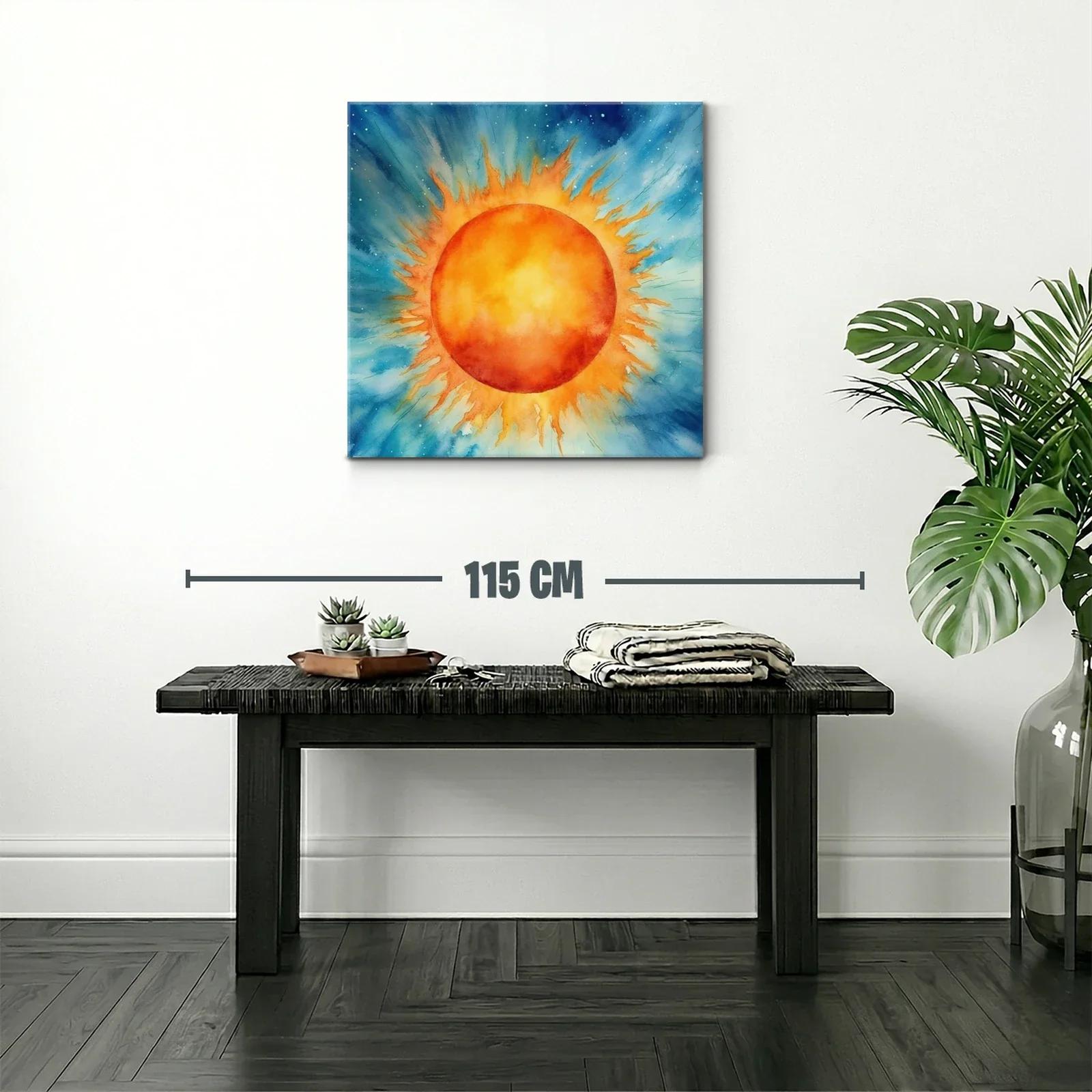 Cuadro vibrante con sol radiante en fondo azul celestial — miniatura 2